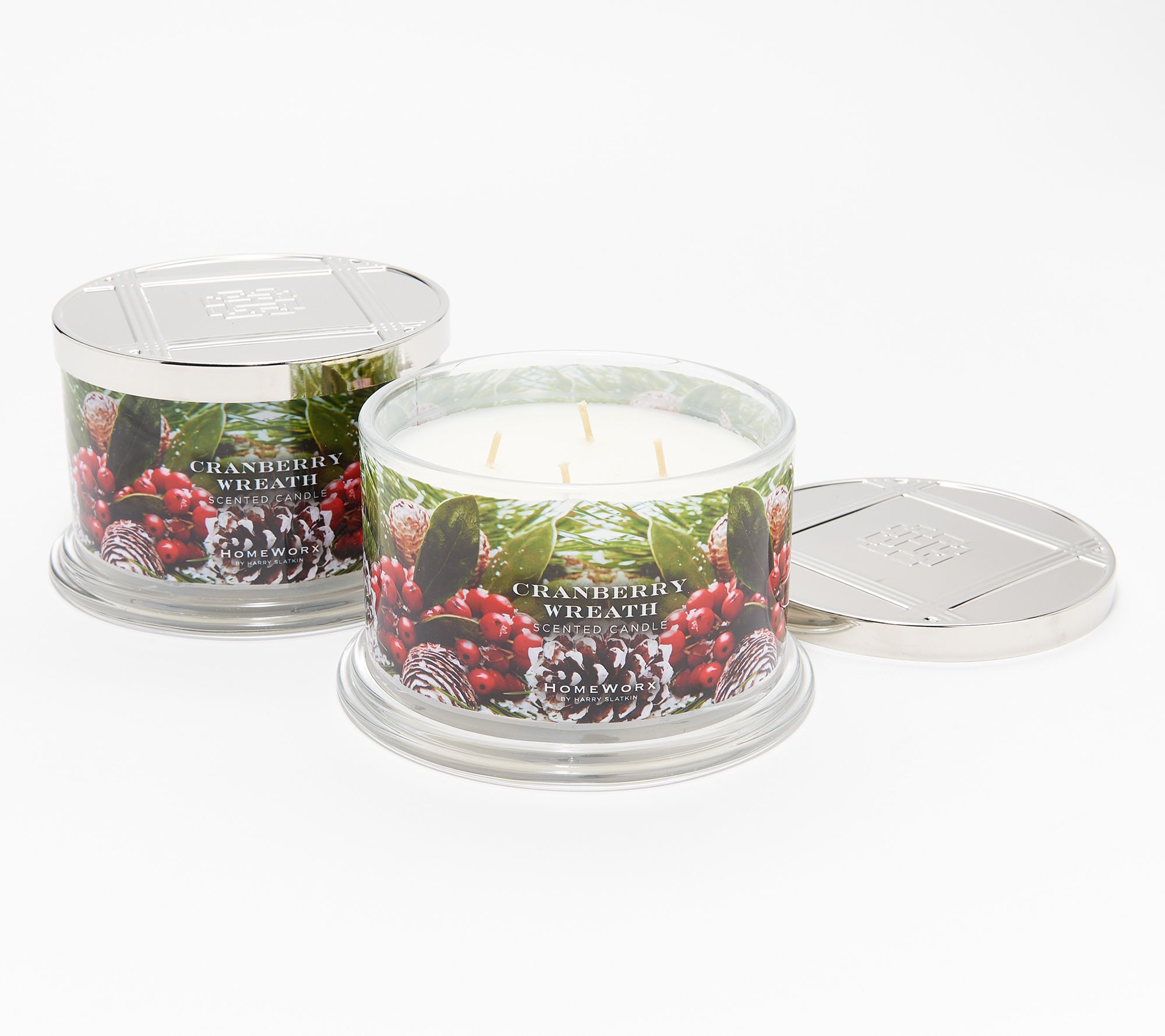 HomeWorx by Harry Slatkin S/2 Cranberry Wreath 18oz Candles - QVC.com