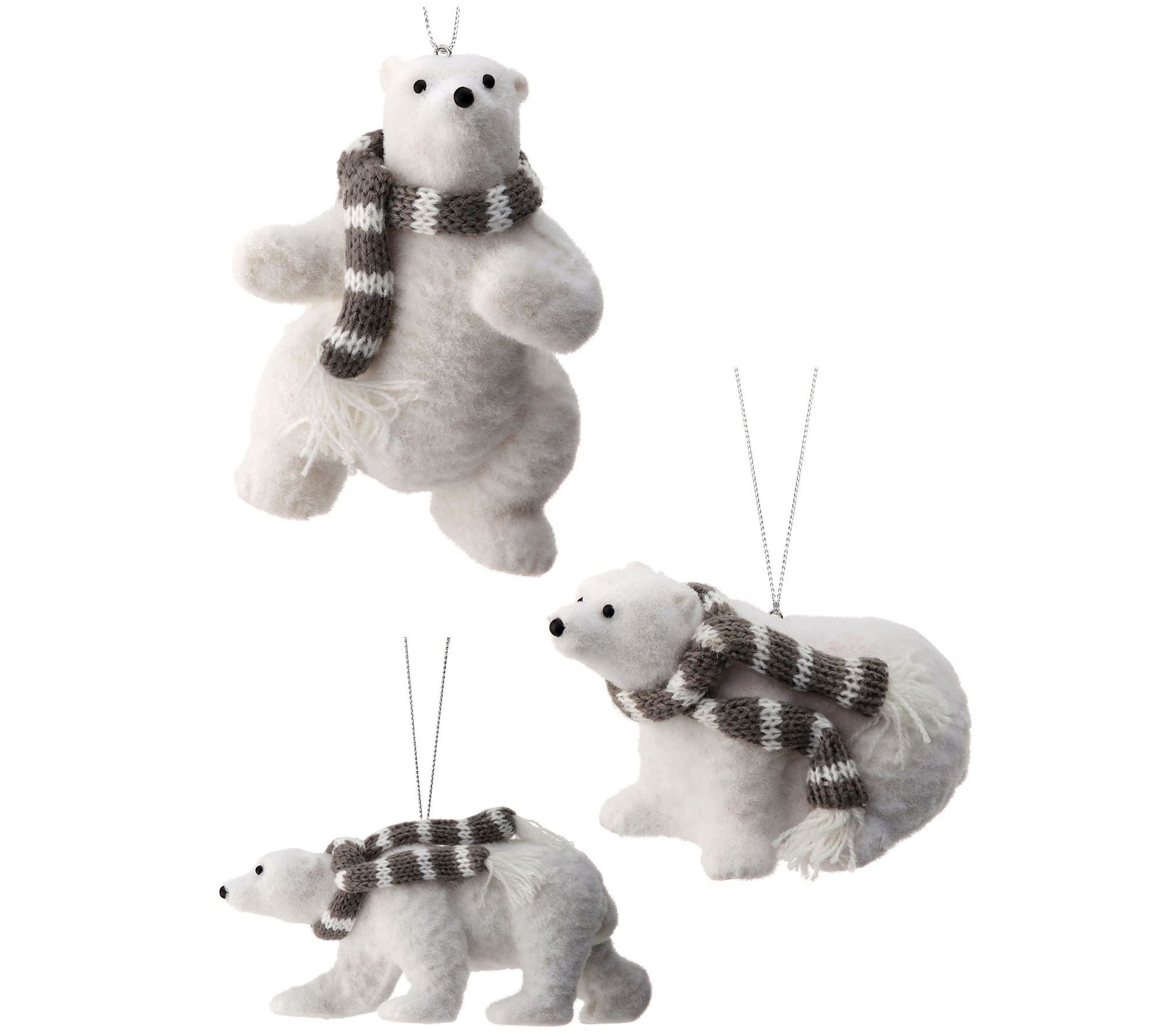 Flocked Polar Bear Ornament Set of 6 by Valerie 