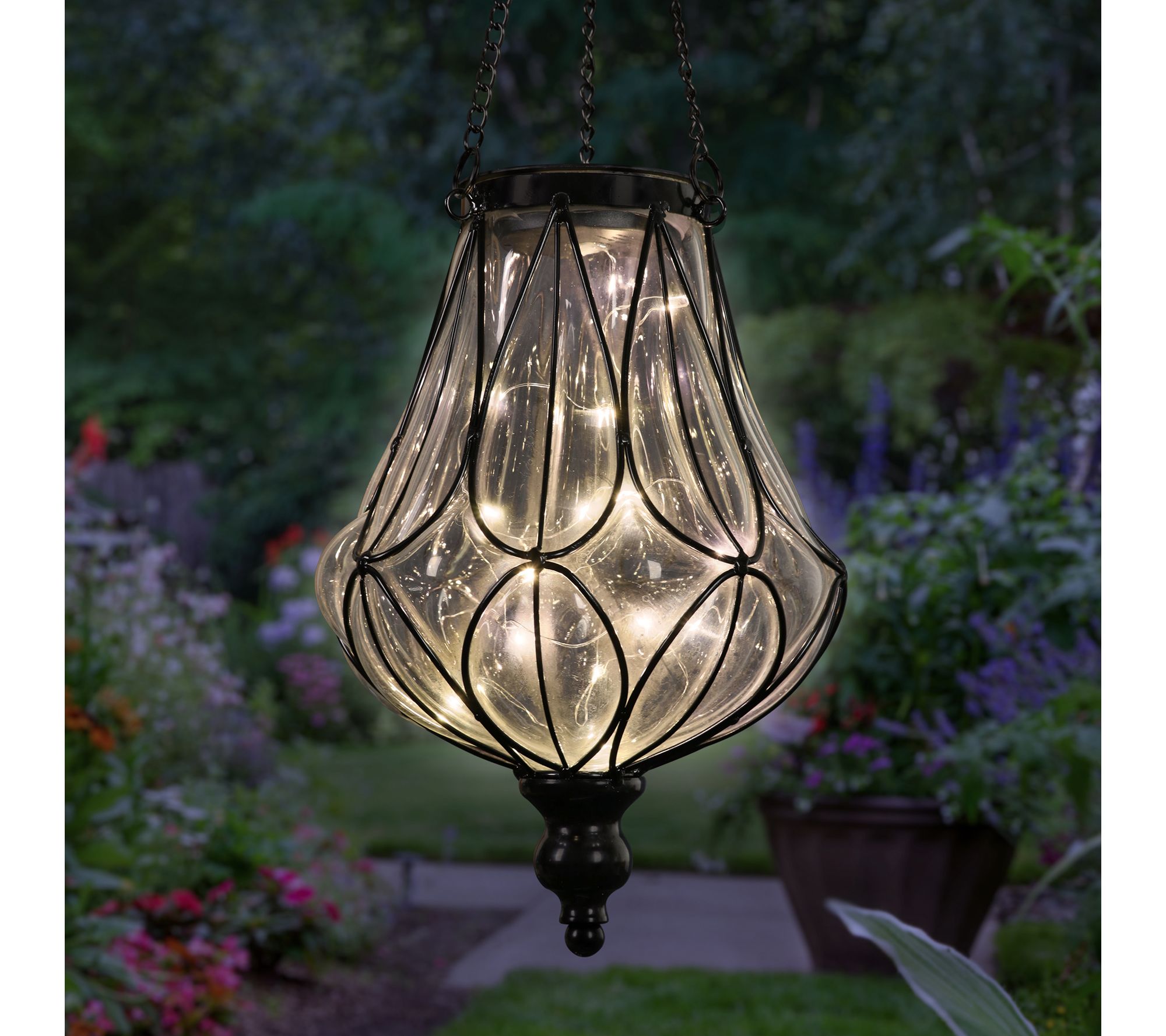 Round Solar Glass Hanging Decorative Lantern Exhart Color: Clear