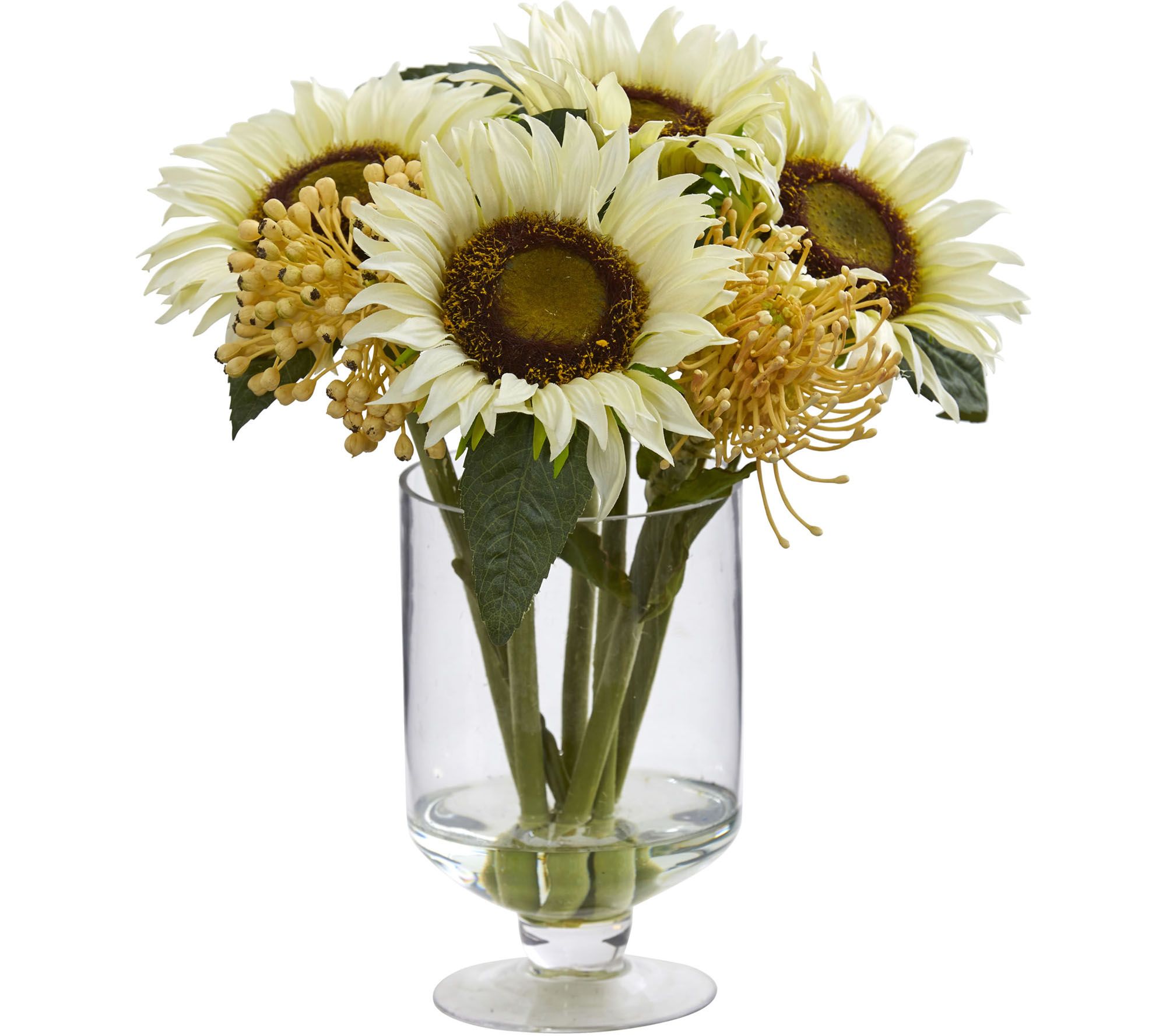 12" Sunflower Sedum Arrangement in Vase by Nearly Natural