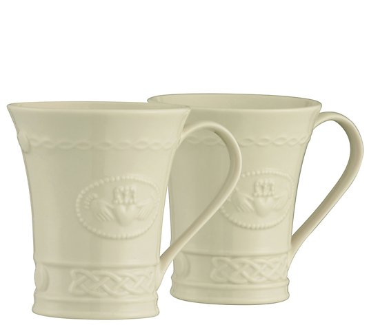 Belleek Set of 2 Claddagh Mugs