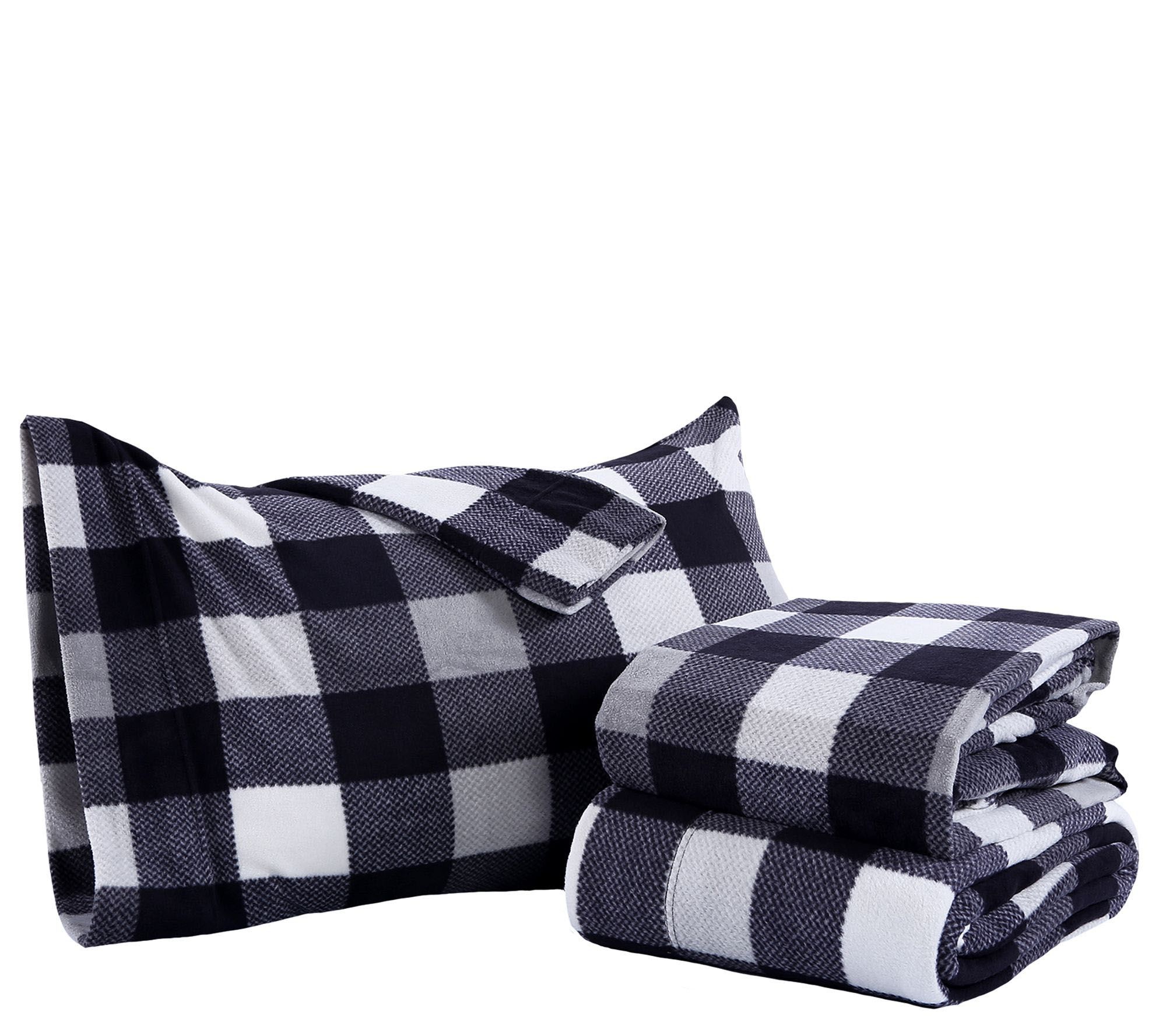 Berkshire Blanket Buffalo Plaid Microfleece King Sheet Set
