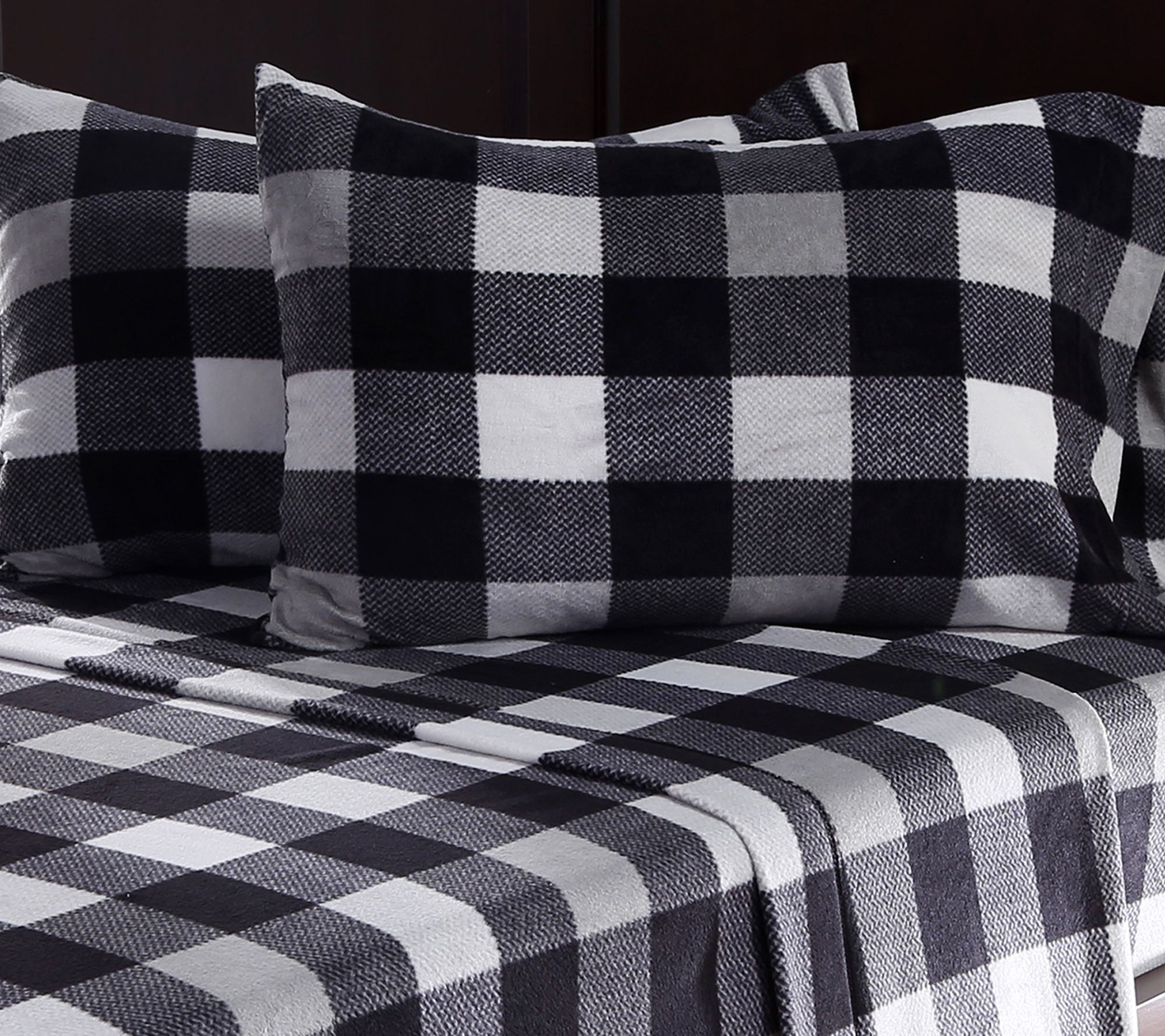 Berkshire Blanket Buffalo Plaid Microfleece King Sheet Set