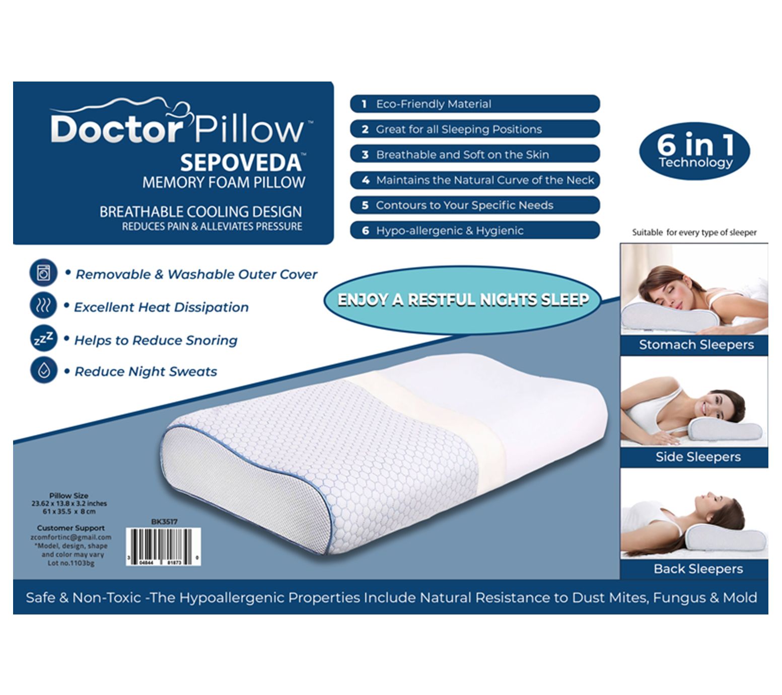 4 Colors Soft Memory Foam Sleeping Pillow for Lower Back Pain