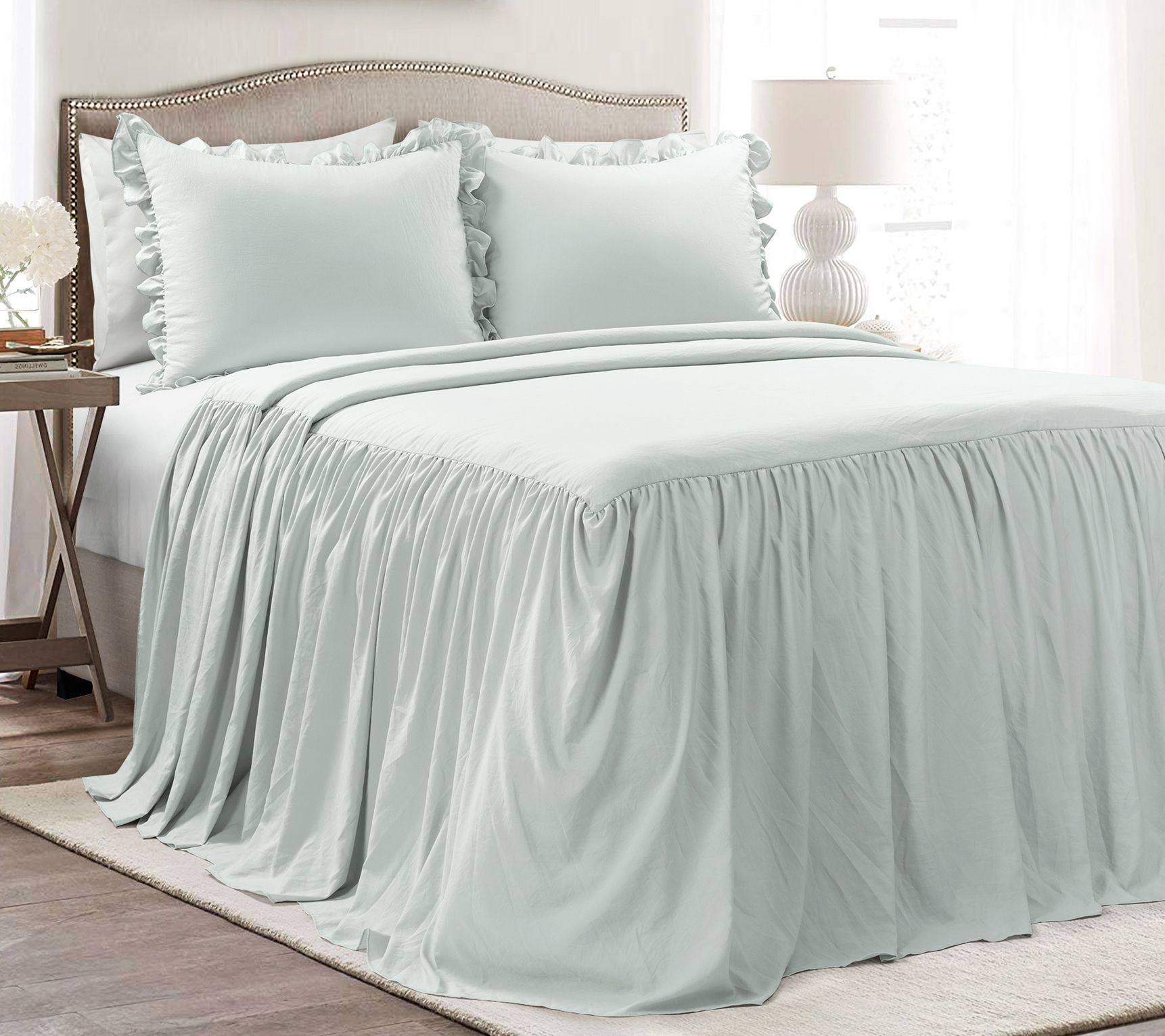 Ruffle Skirt Bedspread 3Pc Set Queen by Lush Deor