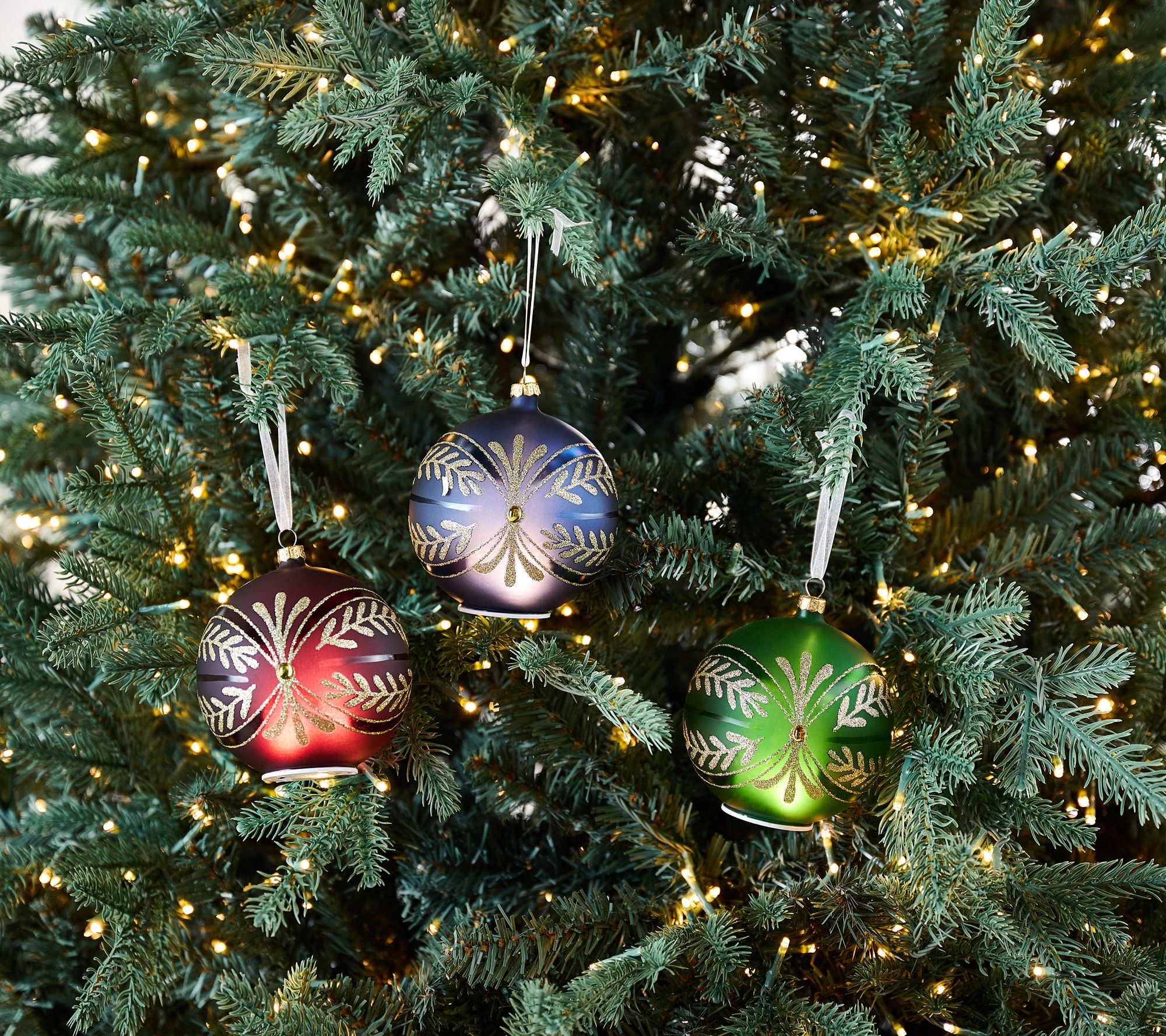 Set of 4 Painted Wooden Ball and Finial Ornaments by Lauren McBride