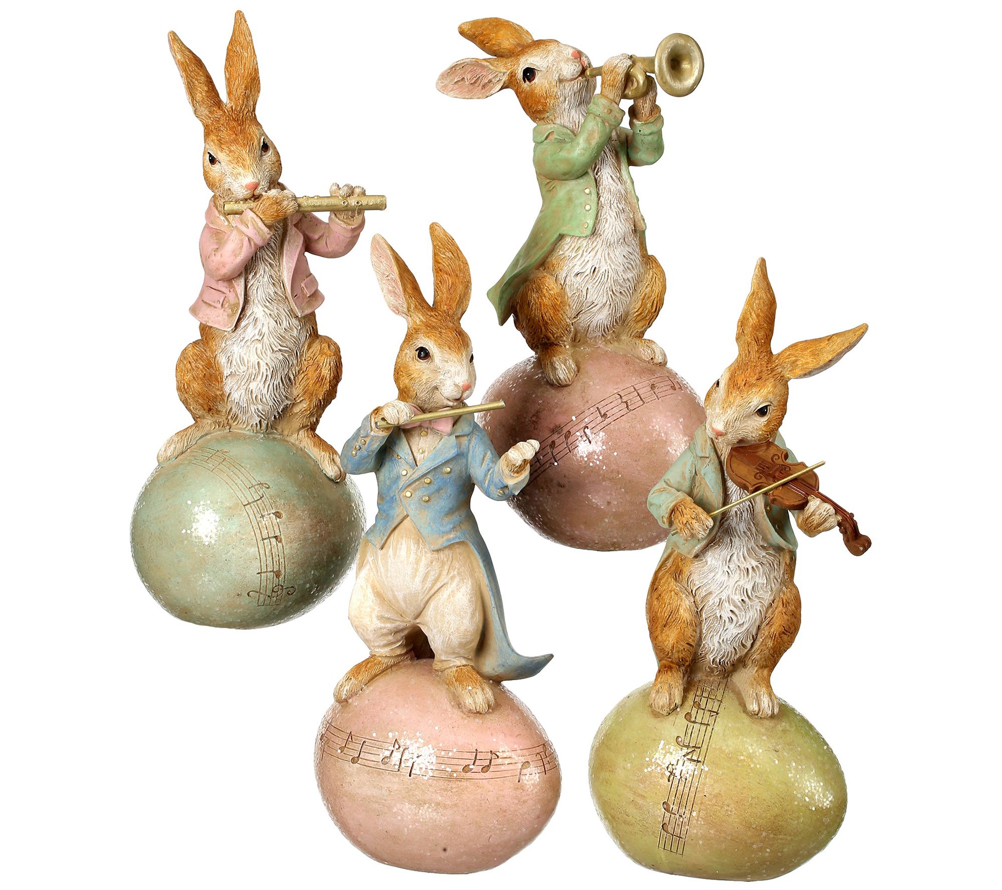 Vintage Music Bunnies On Egg 9" Set of 4" By Va lerie