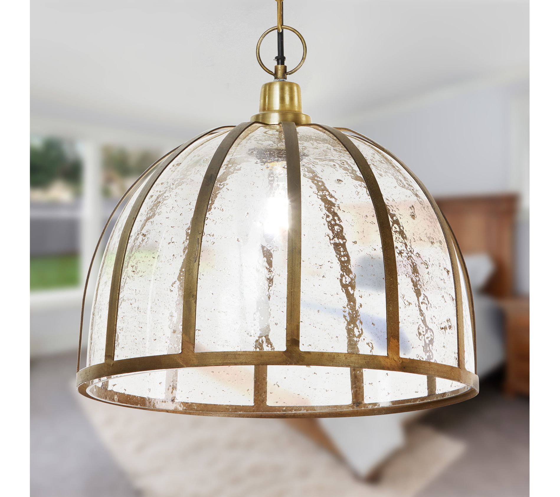 River of Goods Brass Pendant Light with Glass a nd Metal Shade, 5 of 7