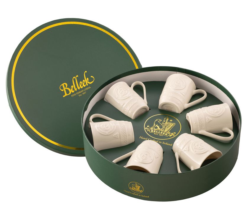  Belleek Pottery Set of 6 Celtic Mugs