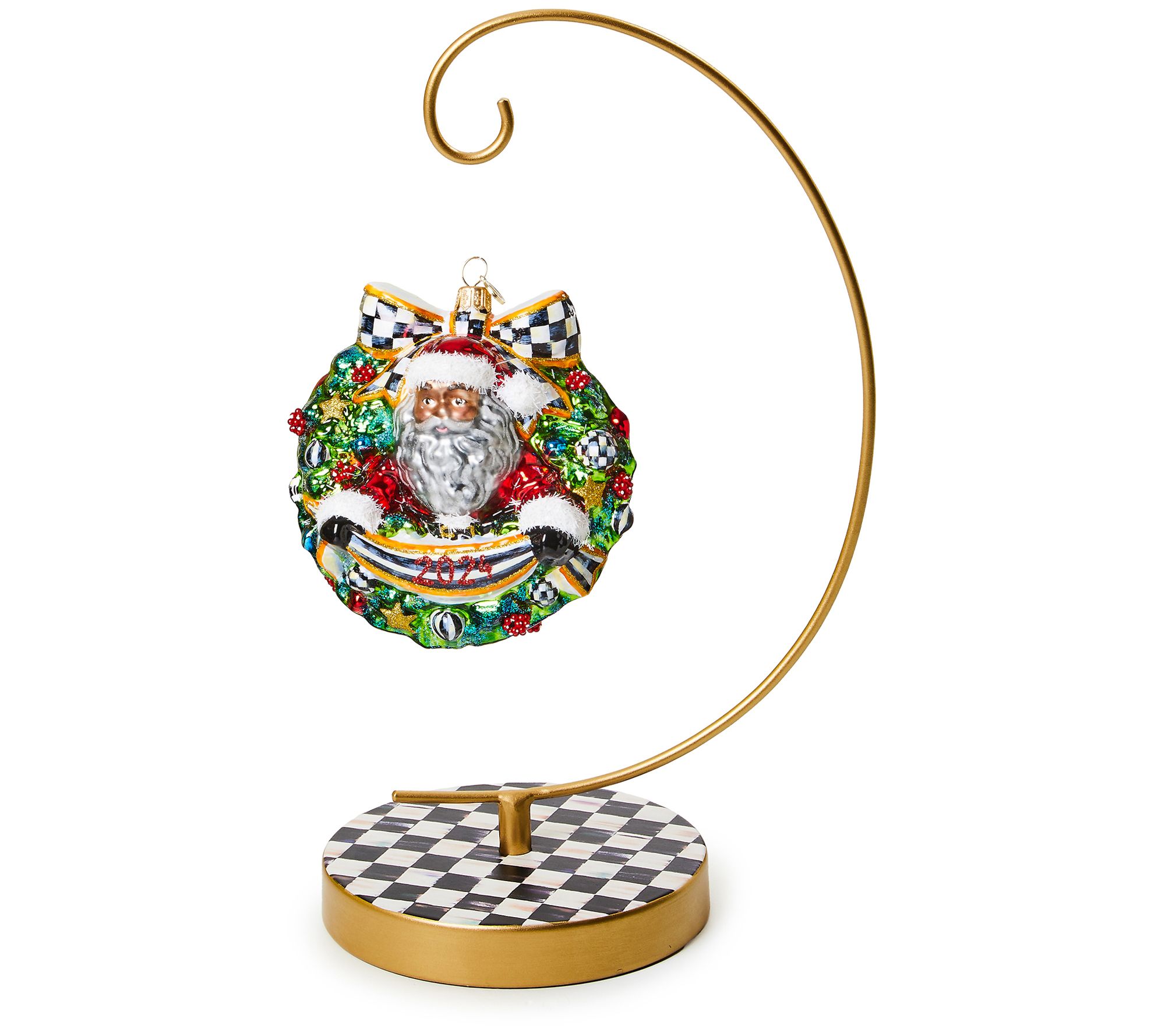 MacKenzie-Childs Dated Ornament with Courtly Check Stand