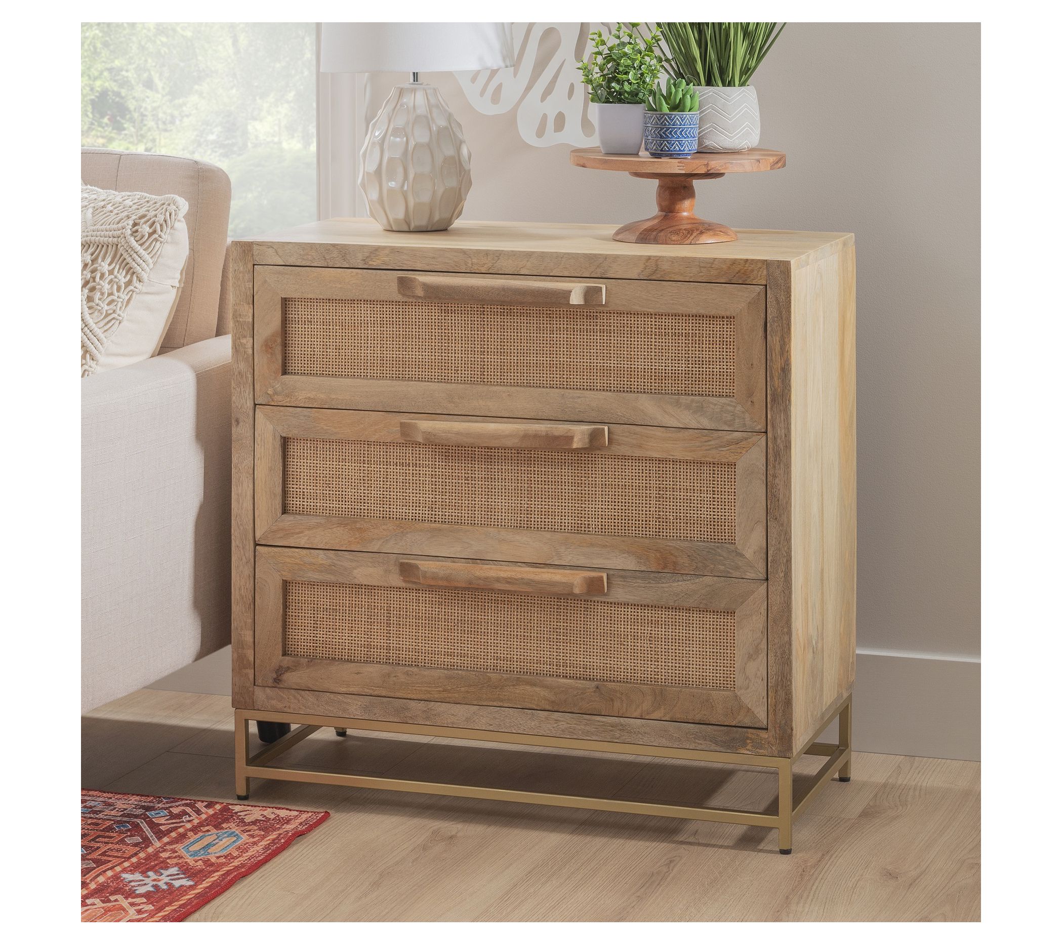 Linon Home Fielding Natural Rattan Three DrawerCabinet