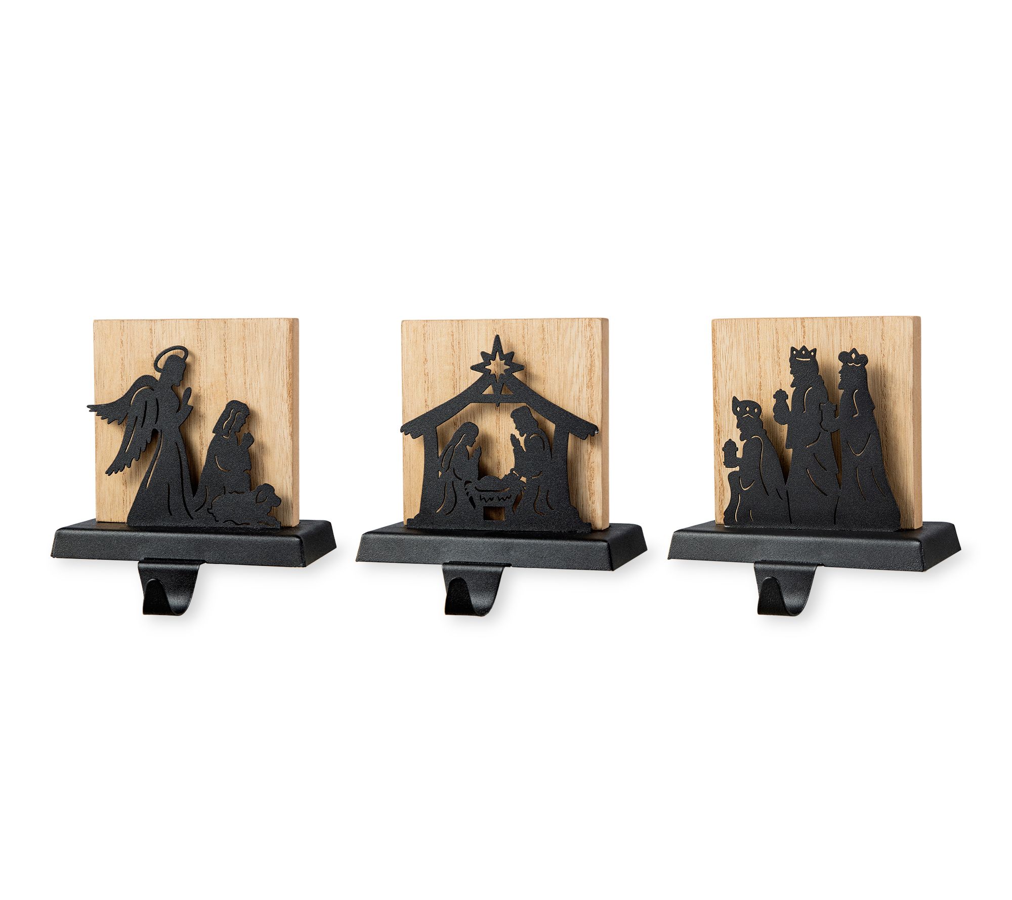 Glitzhome Metal Christmas Nativity Scene Stocking Holders S/3