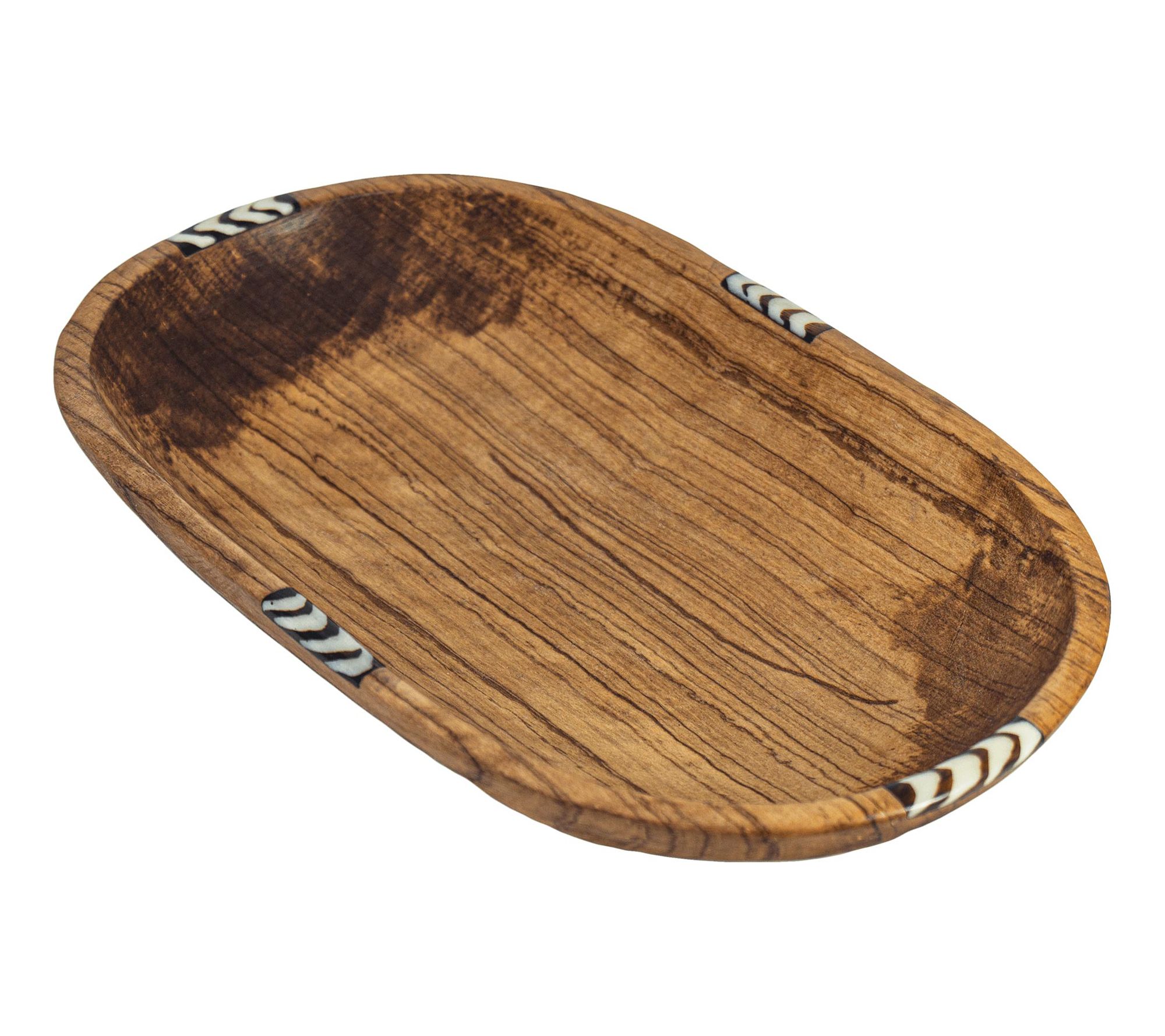 Global Crafts XL Oval Olive Wood Bowl with BoneInlay Accent