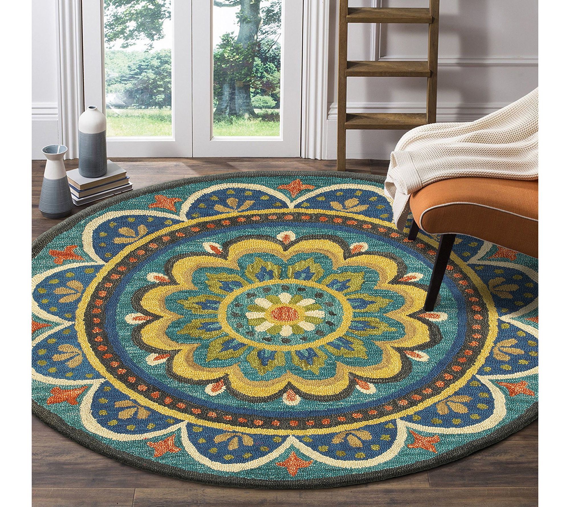 Ox Bay Millie Blue Floral Medallion Wool Indoor4' Round Rug