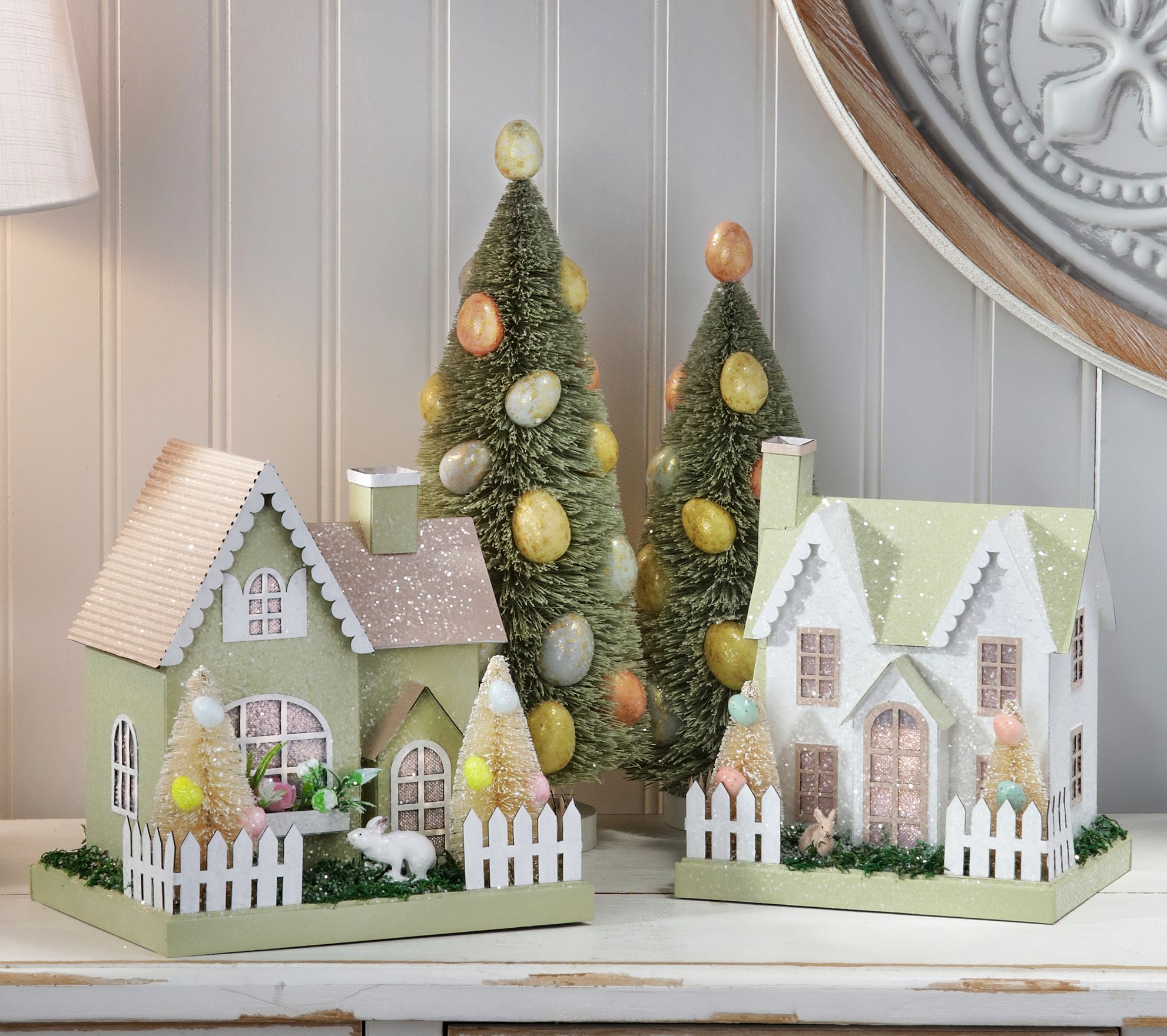 8" LED Cardboard Spring House Set of 2 by Valerie