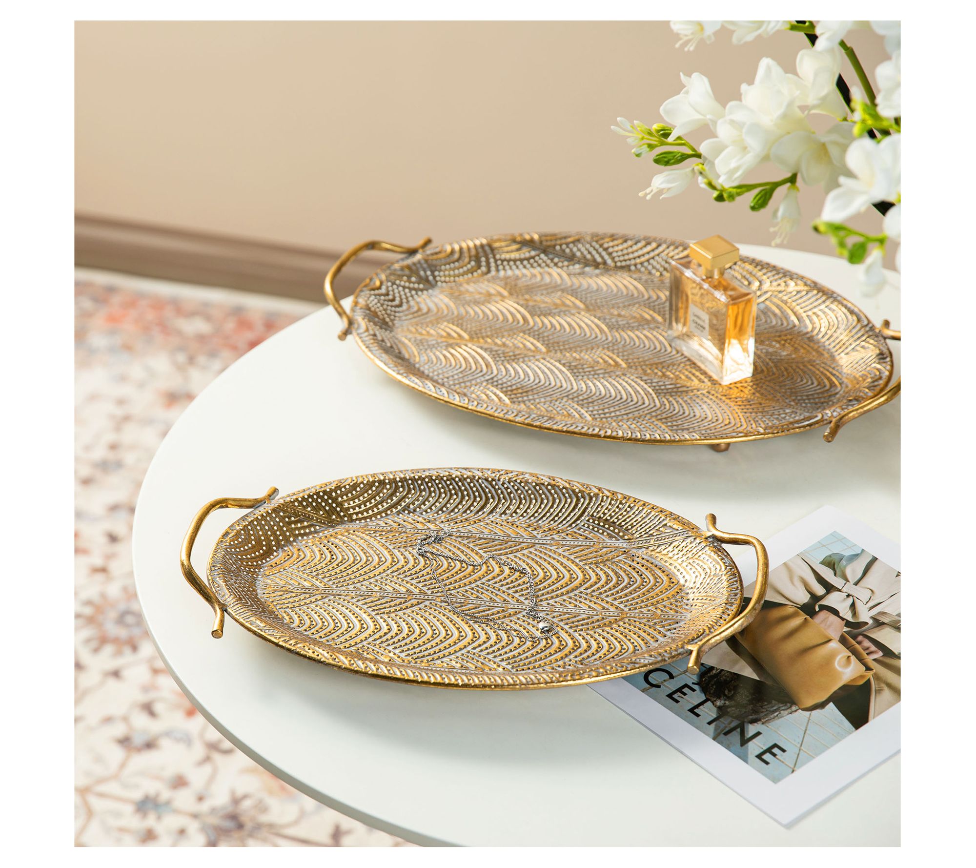 Glitzhome Set of 2 Oval Metal Decorative Trays