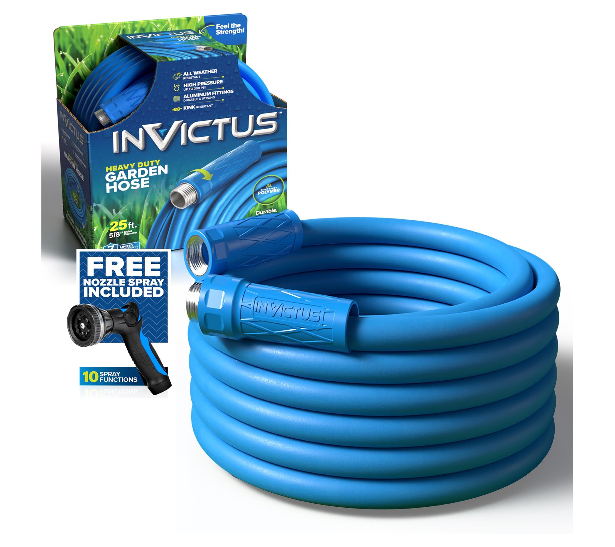 Invictus Heavy Duty 25' Lightweight Garden Hosewith Nozzle