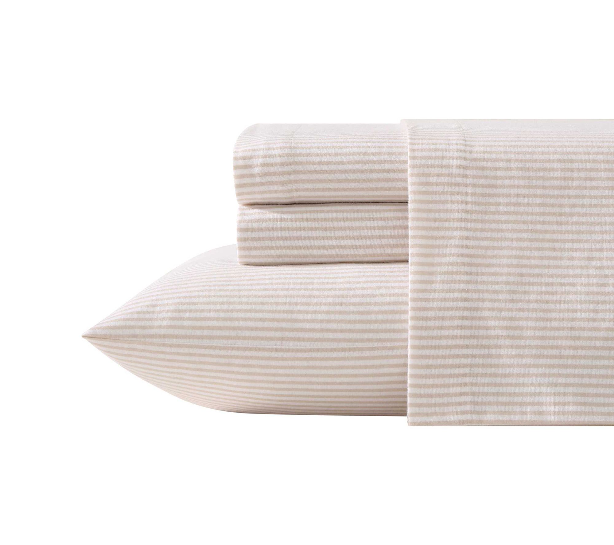 Laura Ashley Oxfordshire Stripe Beige Flannel King Sheet Set