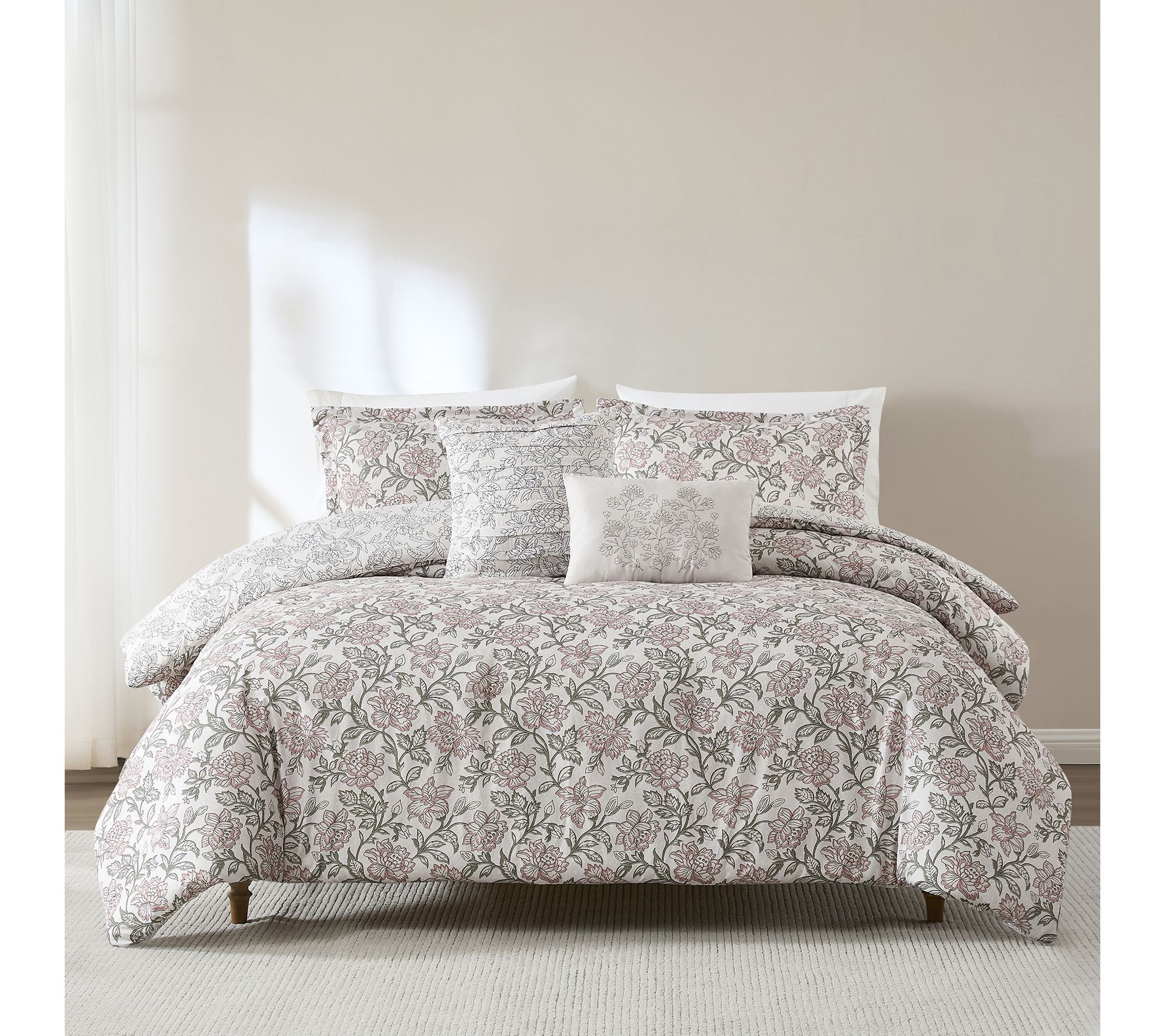Lush Decor Zara Floral Block Reversible Comforter 5Pc Set F/Q