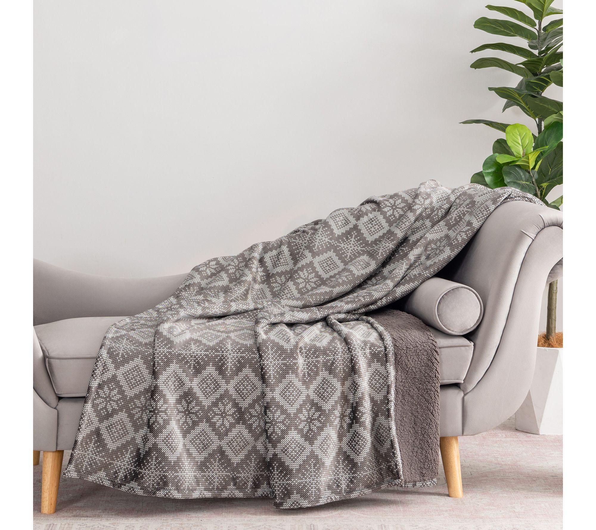 Berkshire 60x70 Diamond Fairisle Suedemink & Sherpa Throw