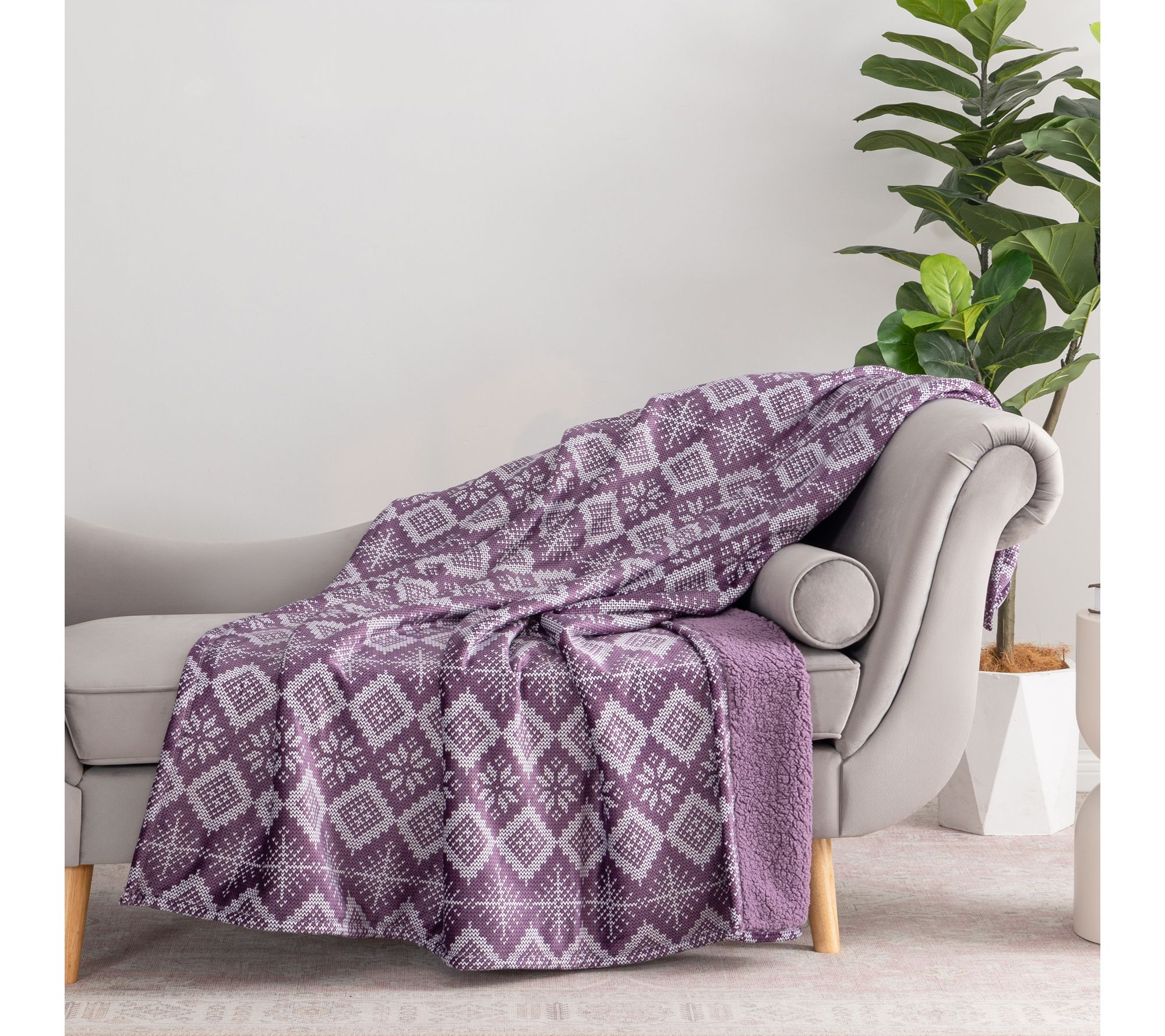 Berkshire 60x70 Diamond Fairisle Suedemink & Sherpa Throw