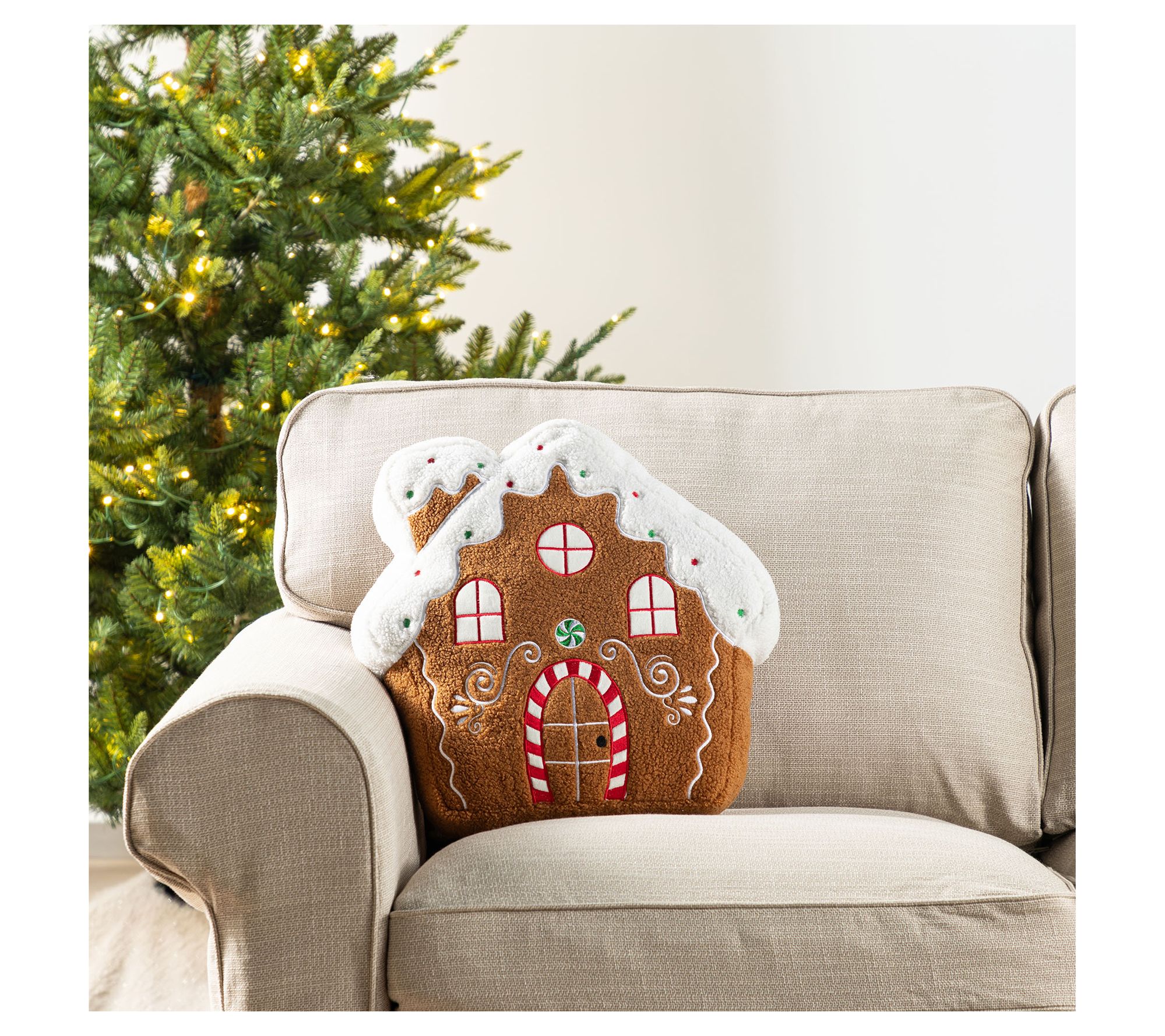 Glitzhome 17"H Christmas Gingerbread House Shap ed Pillow