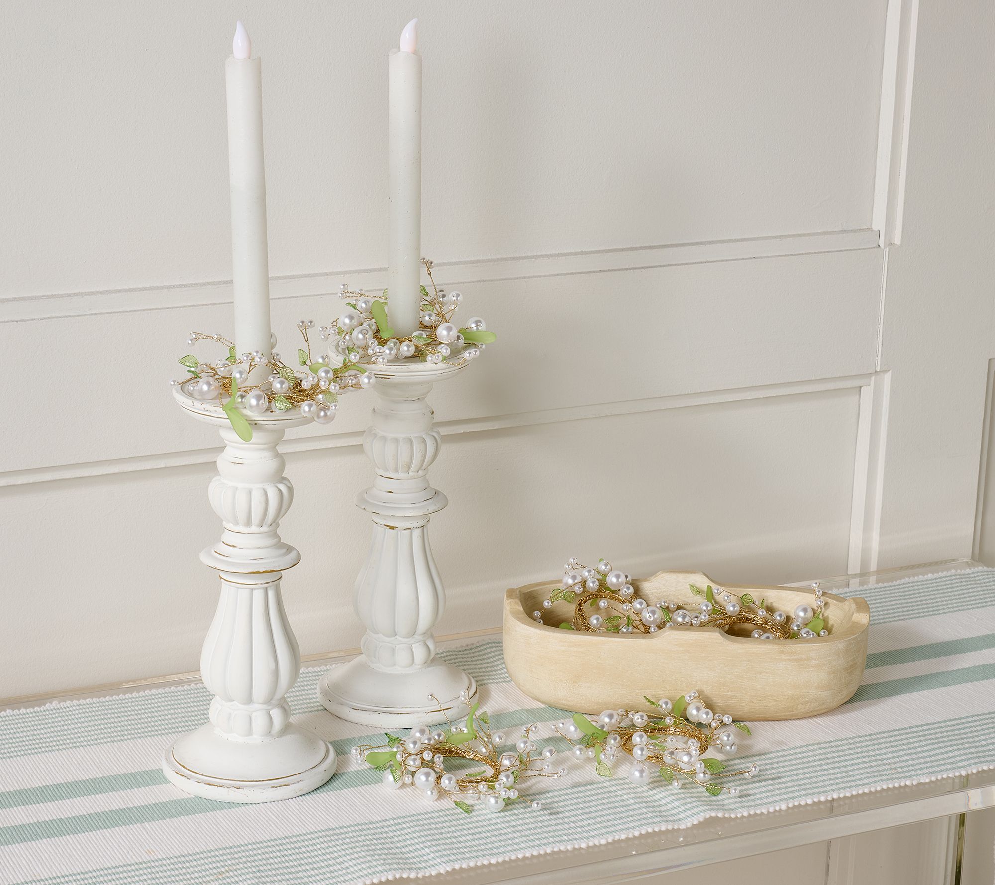 Set of 6 Pearl and Leaf Napkin Rings by Valerie