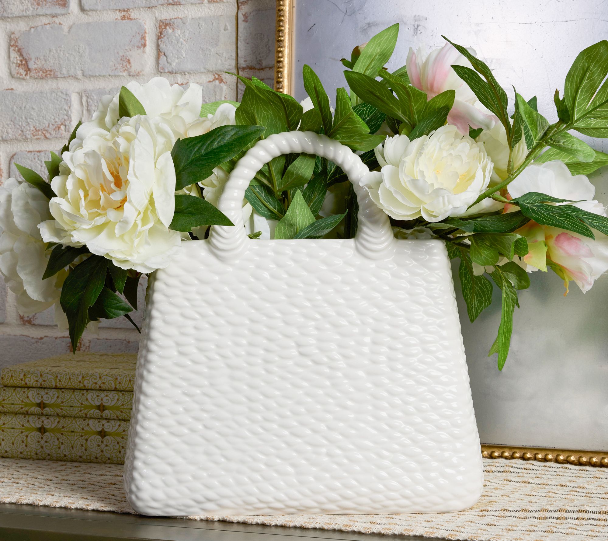 12.5" Ceramic Woven Tote Planter by Valerie