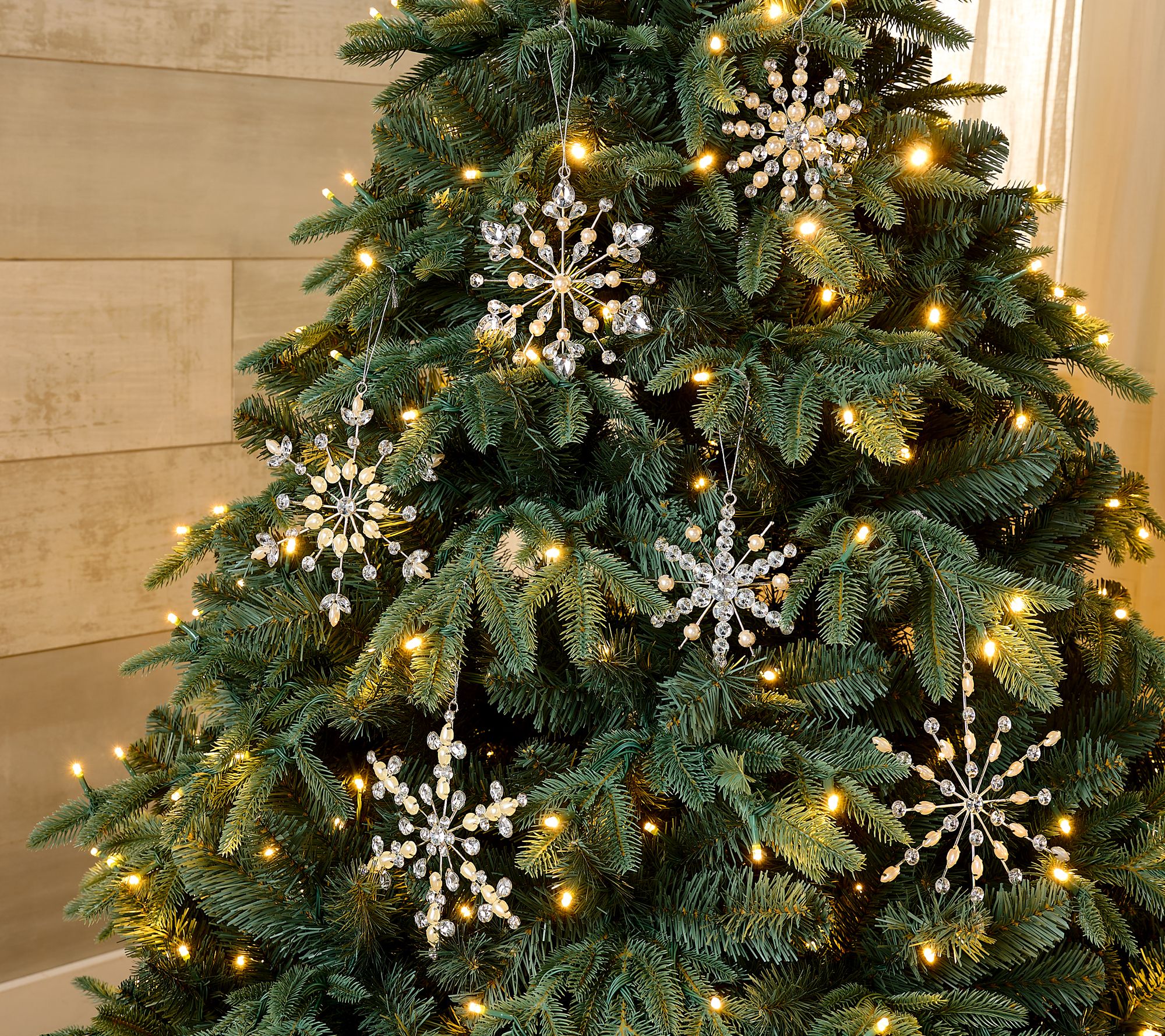 "As Is" Martha Stewart S/6 Crystal & Pearl Snowflake Ornaments