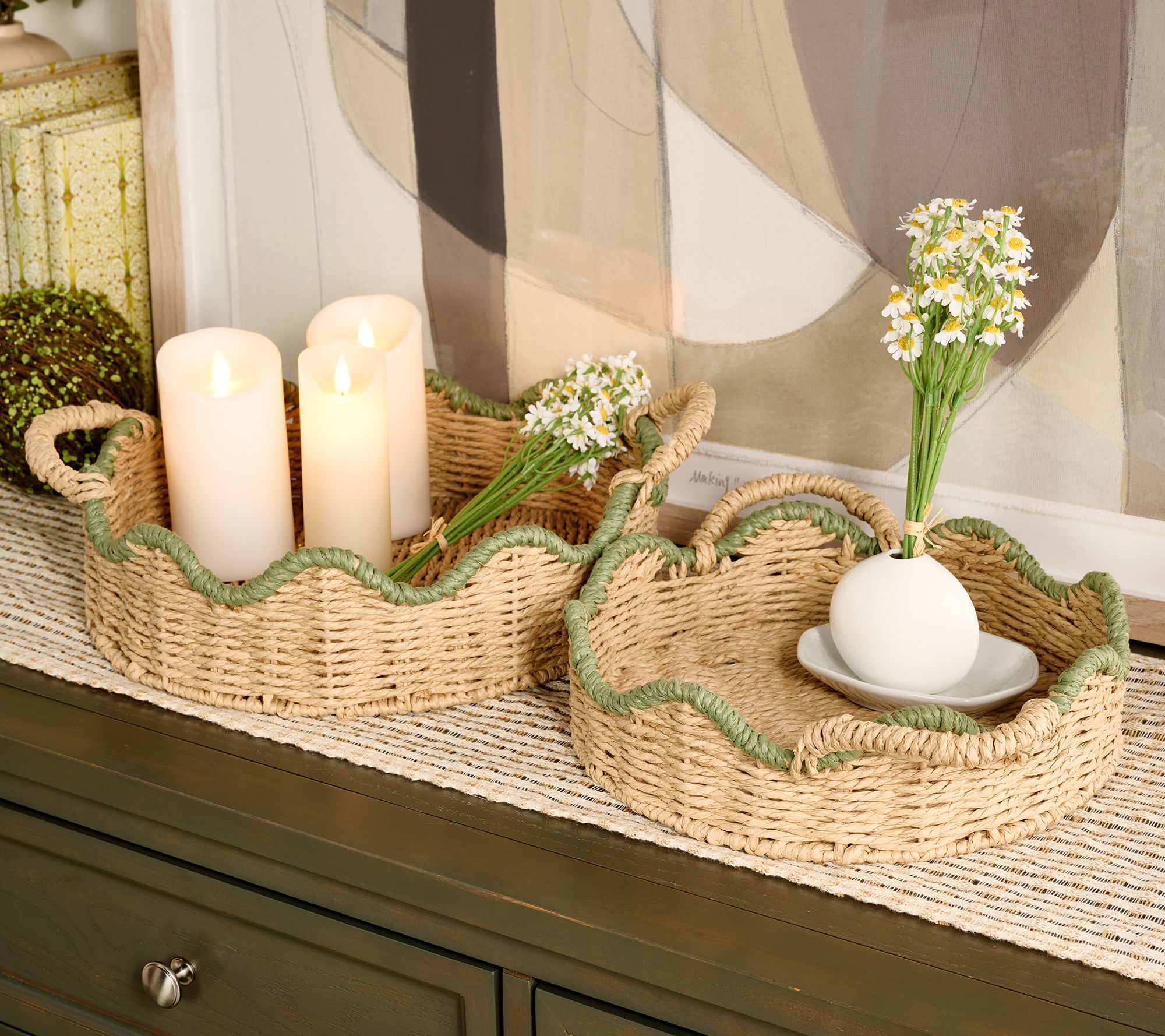  Home Reflections S/2 Nesting Scalloped Basket Trays