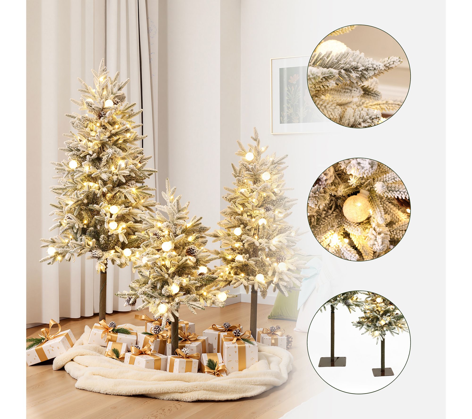 LuxenHome Pre-Lit Snowy Branches Artificial Christmas Tree Set