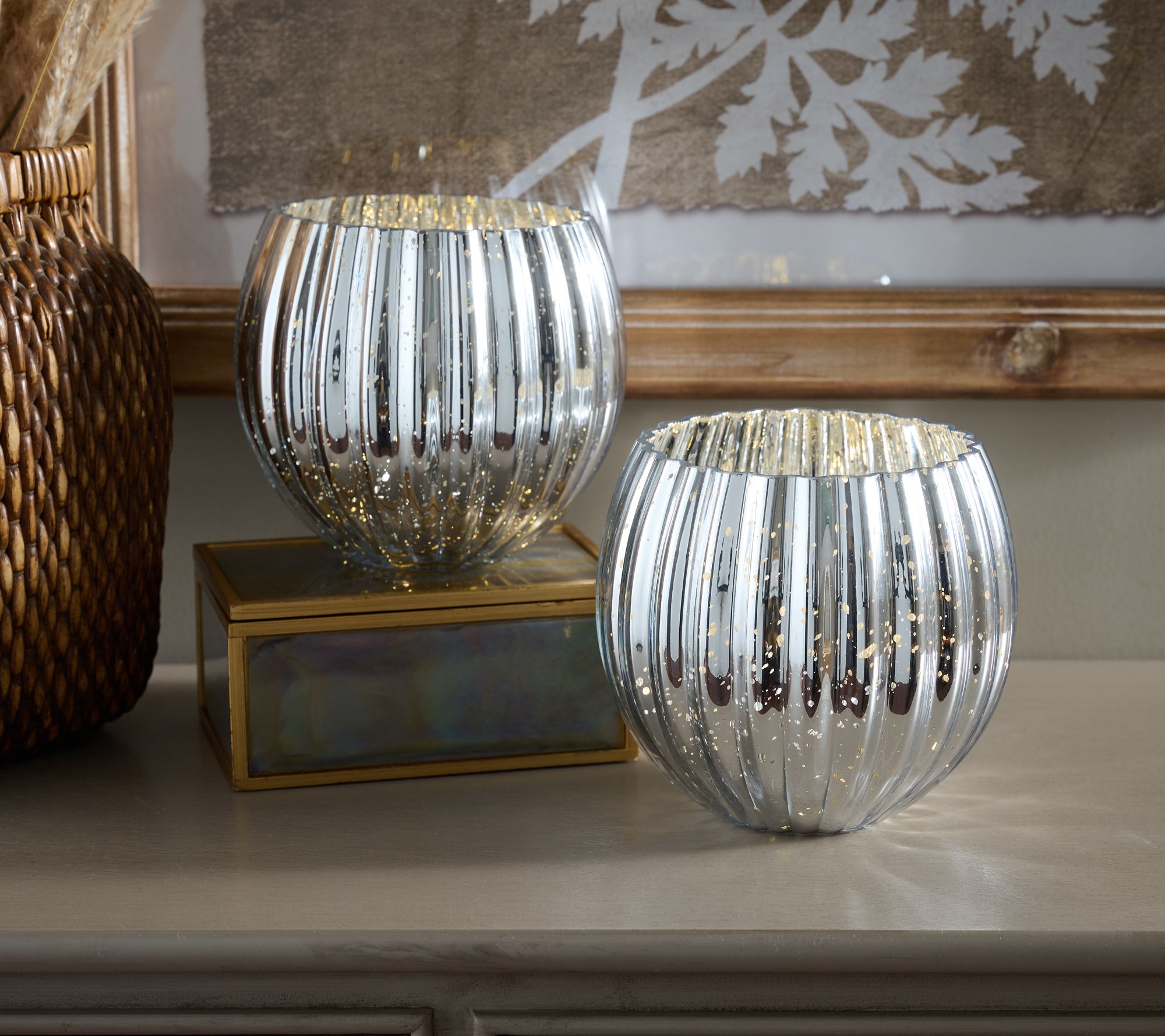 "As Is" Set/2 6" Illuminated Ribbed Mercury Rose Bowls by Valerie