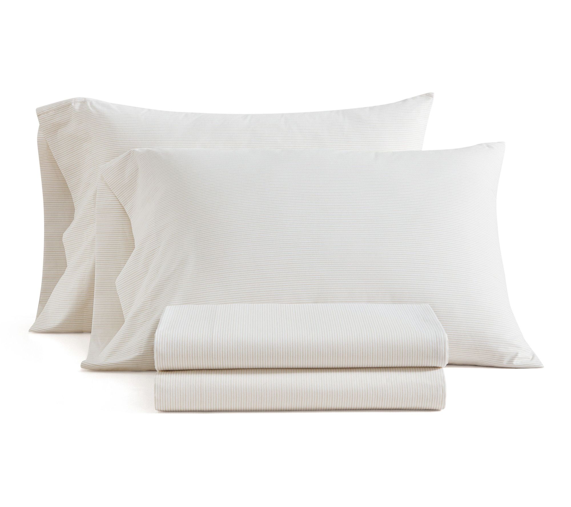 Martha Stewart Stripe White/Beige Cotton King Sheet Set