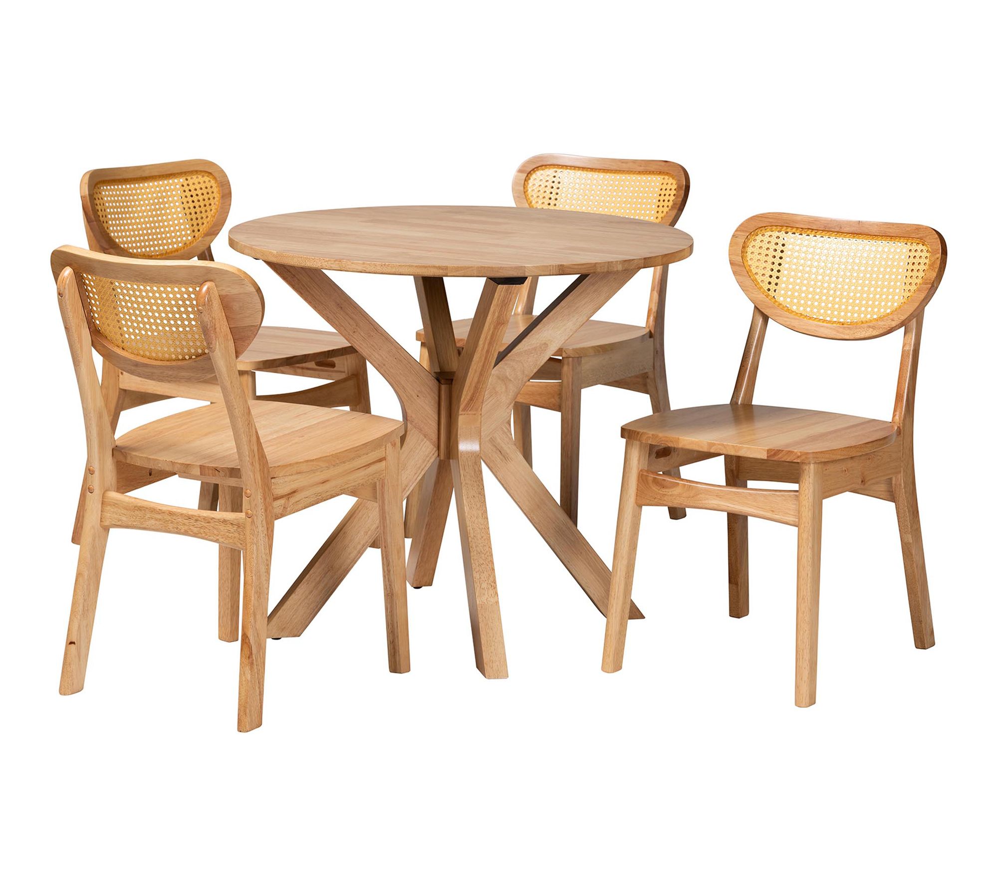 Baxton Studio Donato Wood and Rattan 5-Piece Dining Set