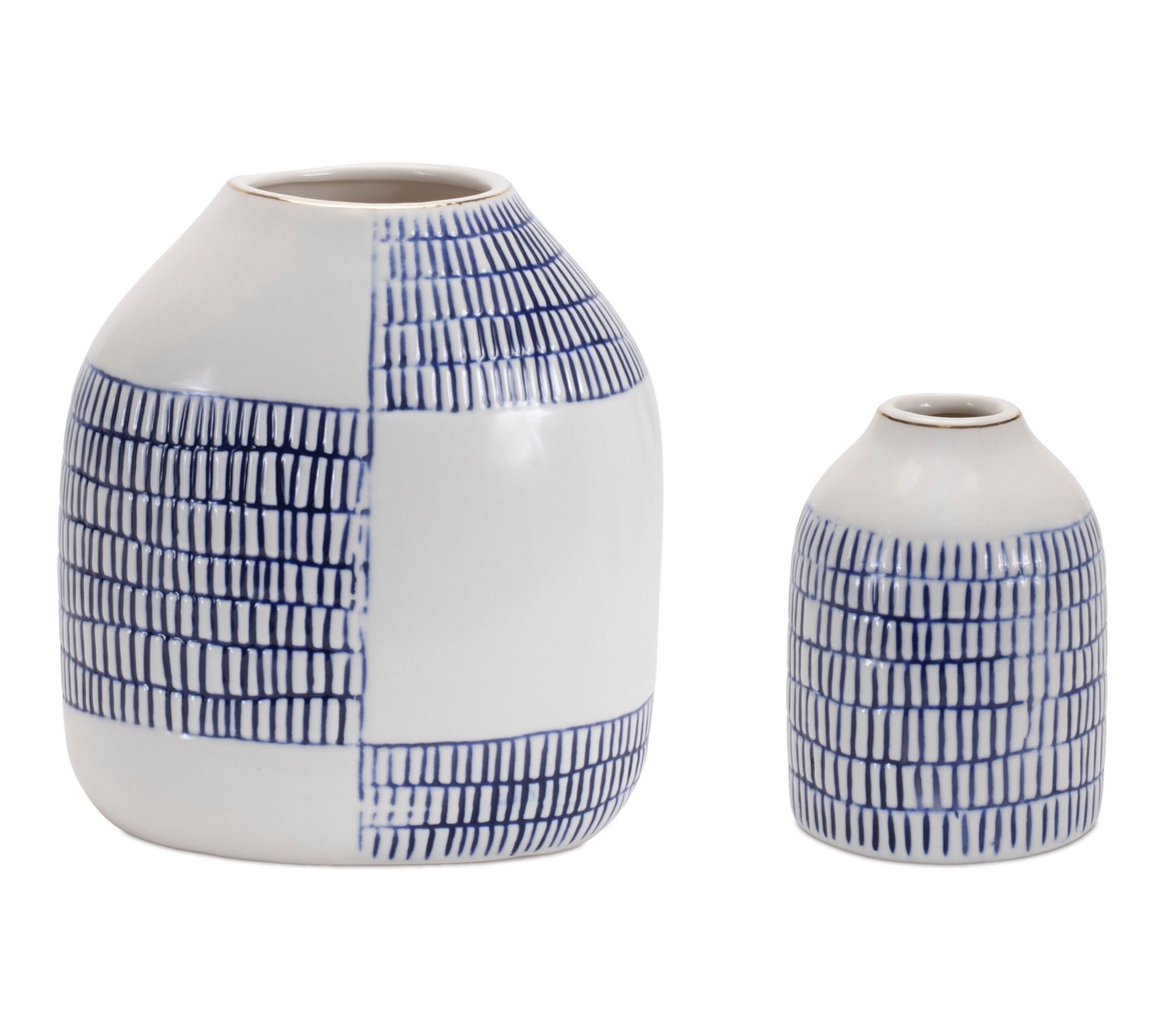 HomeRoots Set of Two Blue And White  Ceramic Round Table Vases