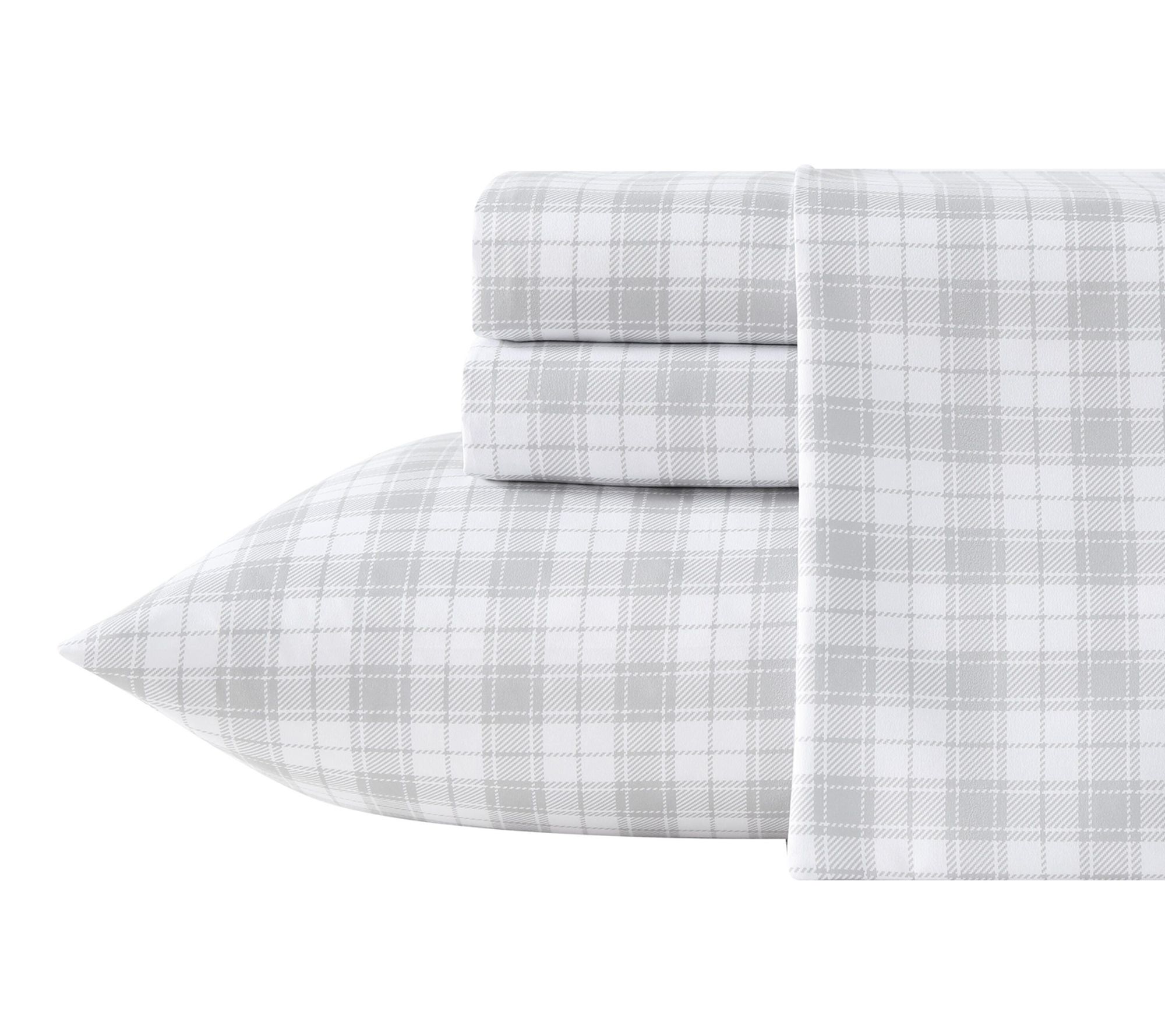 Eddie Bauer Pen stemon Plaid Wh ite/Grey Microf br Twin Sheet S