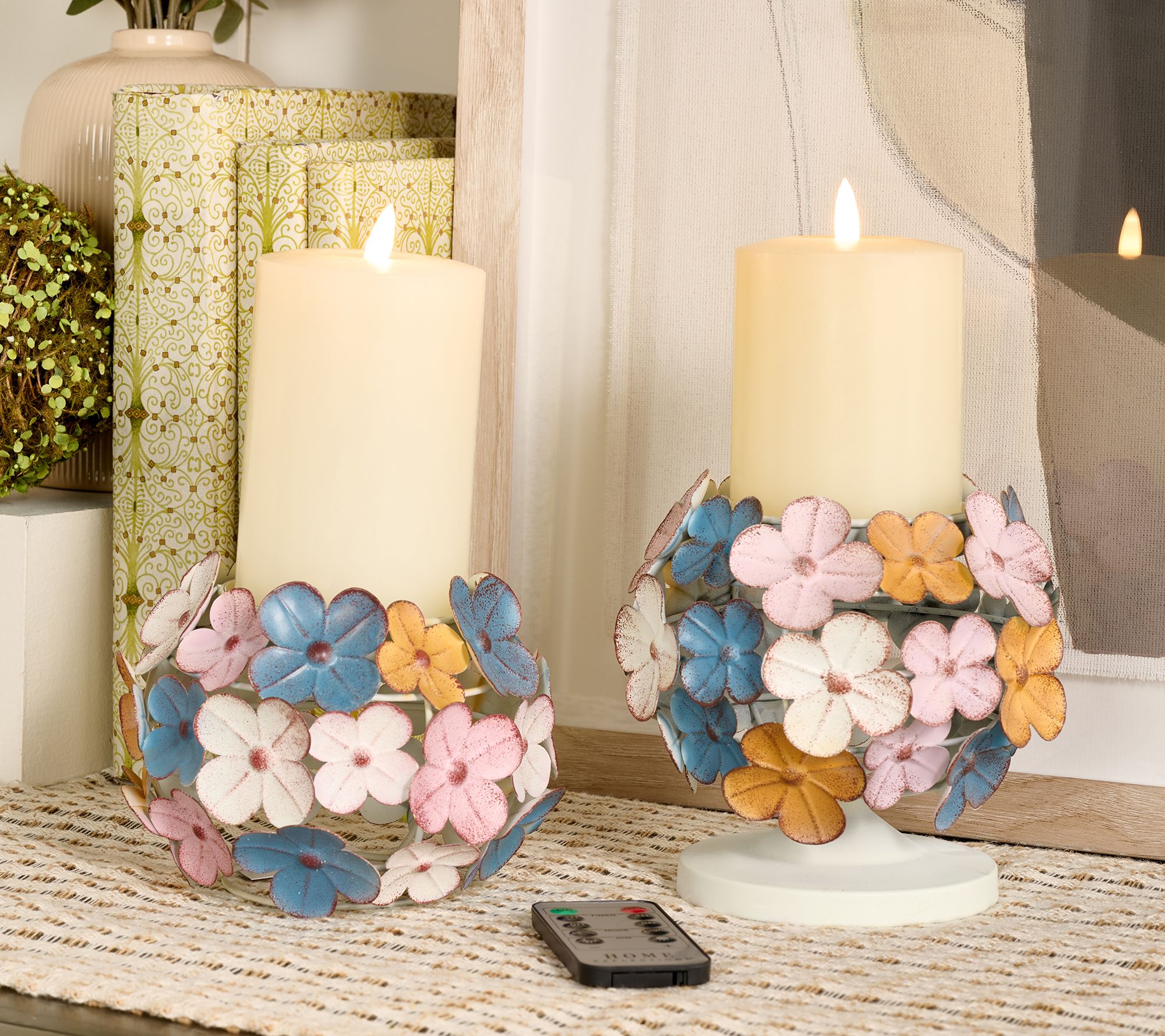 "As Is" Home Reflections S/2 Metal Hydrangea Pedestals with Pillar