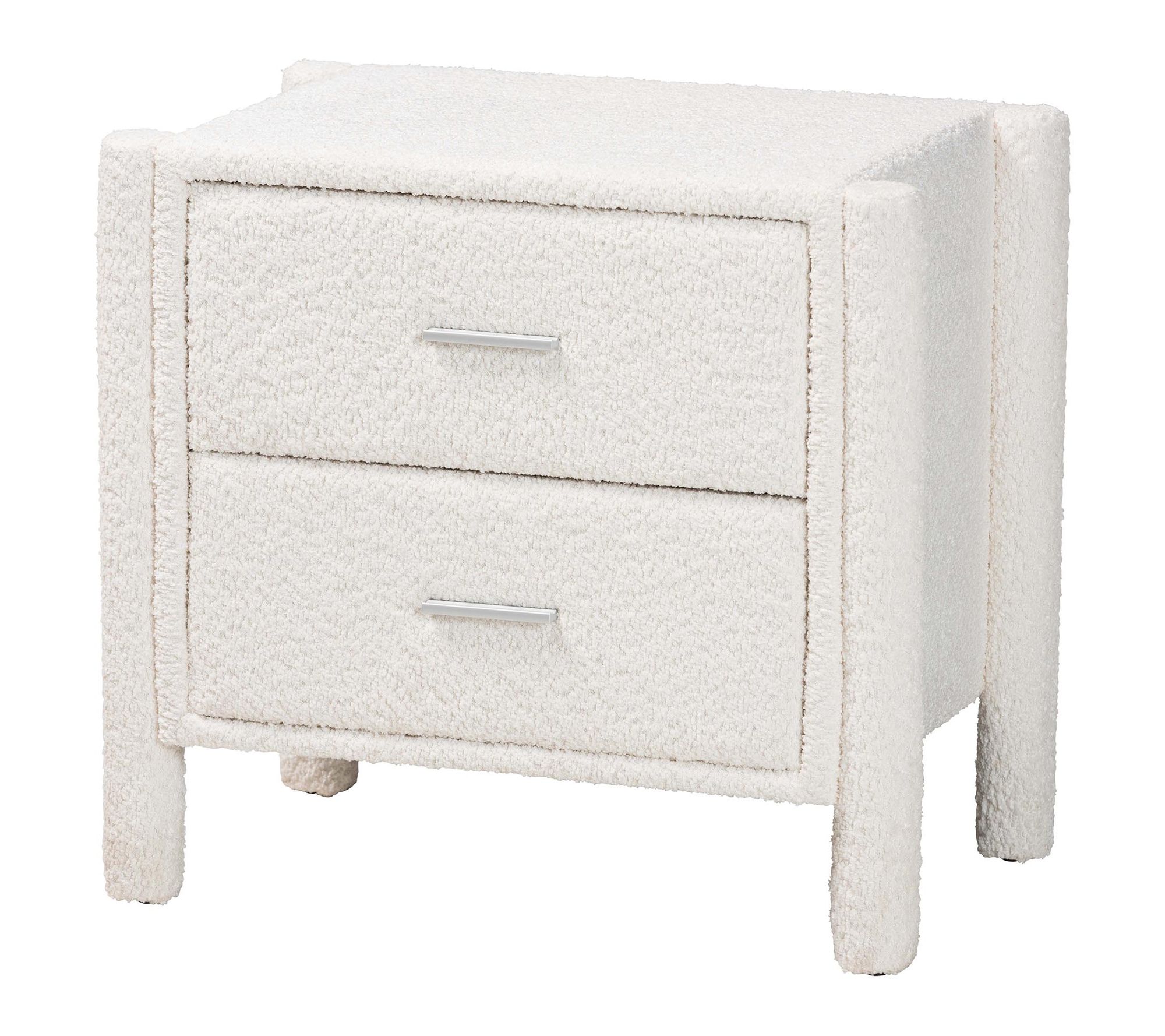 Baxton Studio Laria White Teddy-Bear Fabric Nightstand