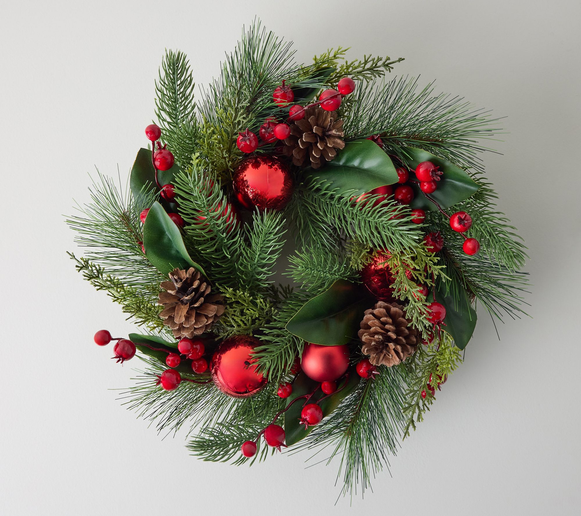18" Ornament, Berry & Pinecone Greenery Wreath by Valerie