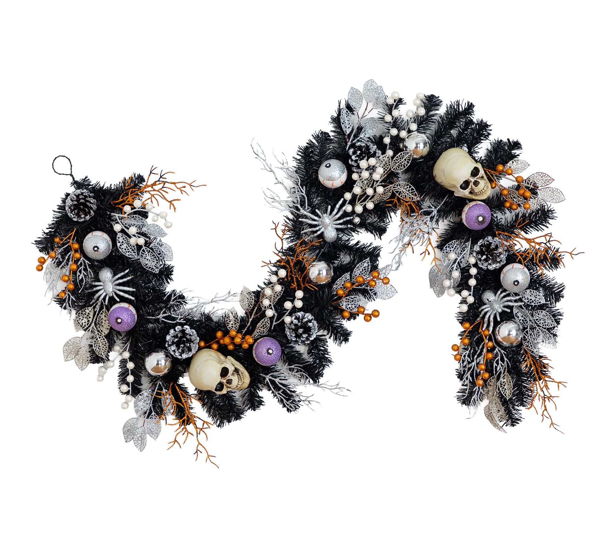 6-ft Garland with Skulls and Spiders by Nearly Natural