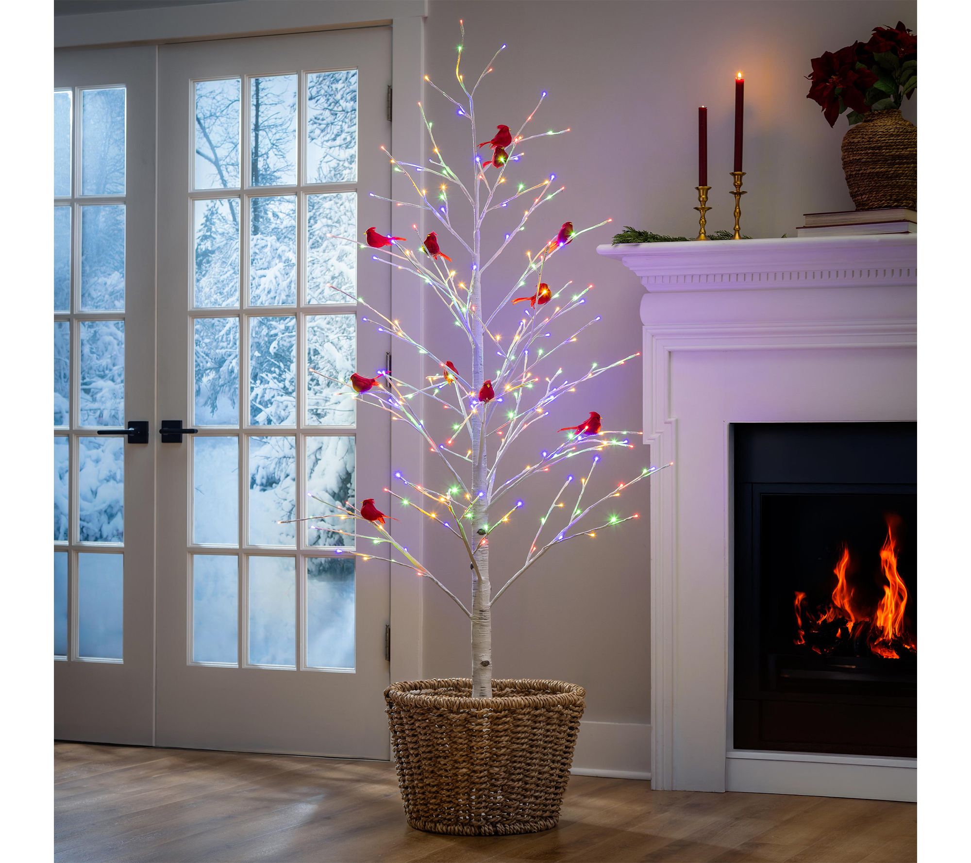 Evergreen 72"H Indoor/Outdoor LED Birch Tree with Cardinals
