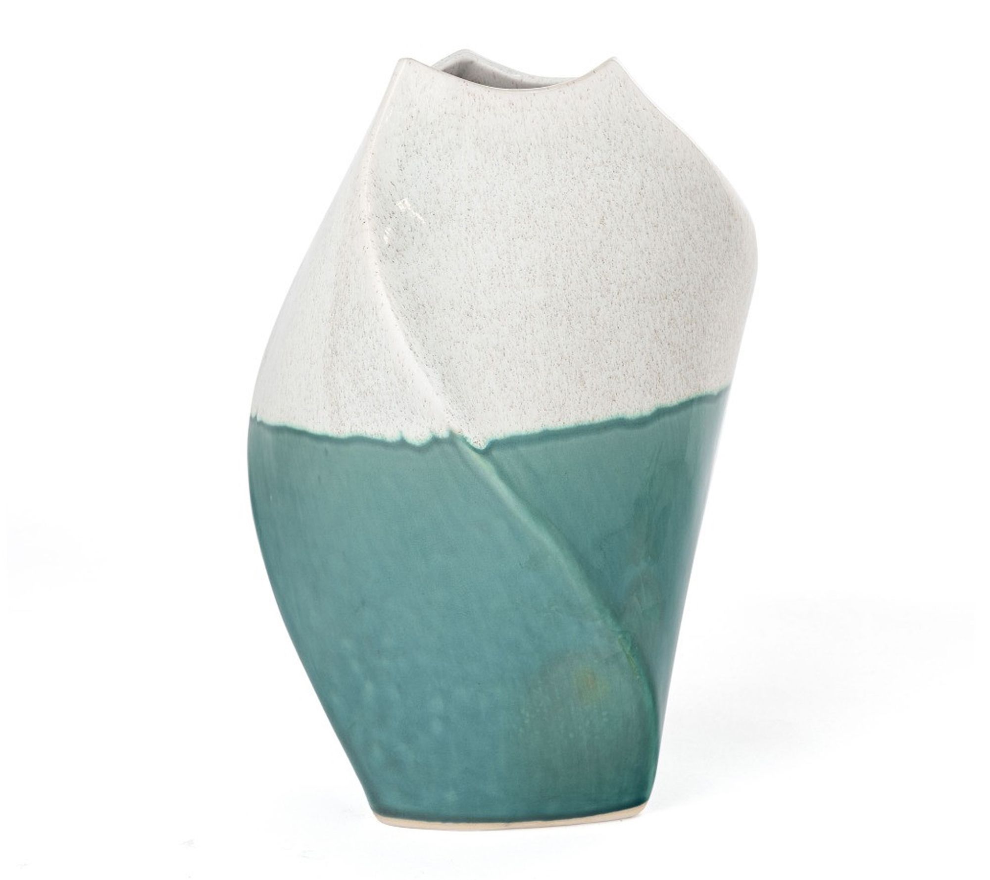 HomeRoots 12" Green & Ivory Ombre Wavy Ceramic Vase