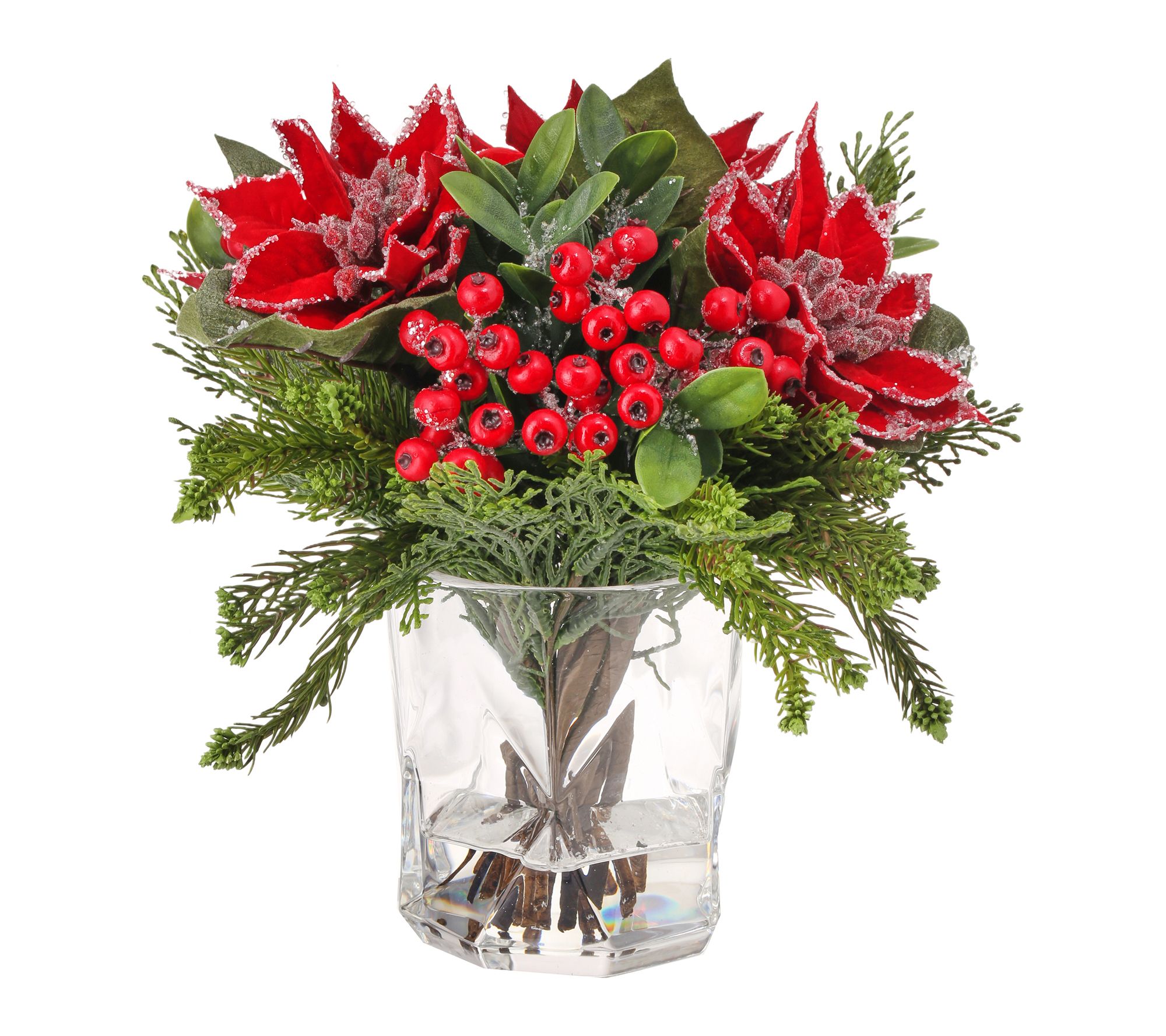 12" Faux Water Iced Poinsettia Arrangement by Valerie