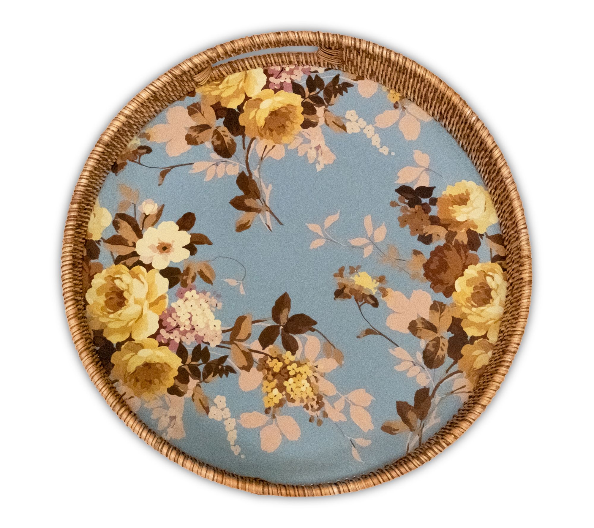 MacKenzie -Childs Enamel & Rattan Round Serving Tray