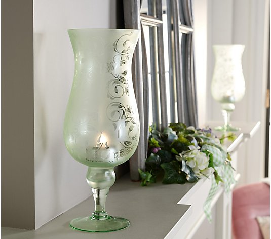 S/2 Illuminated 14" Frosted Glass Footed Hurricanes by Valerie