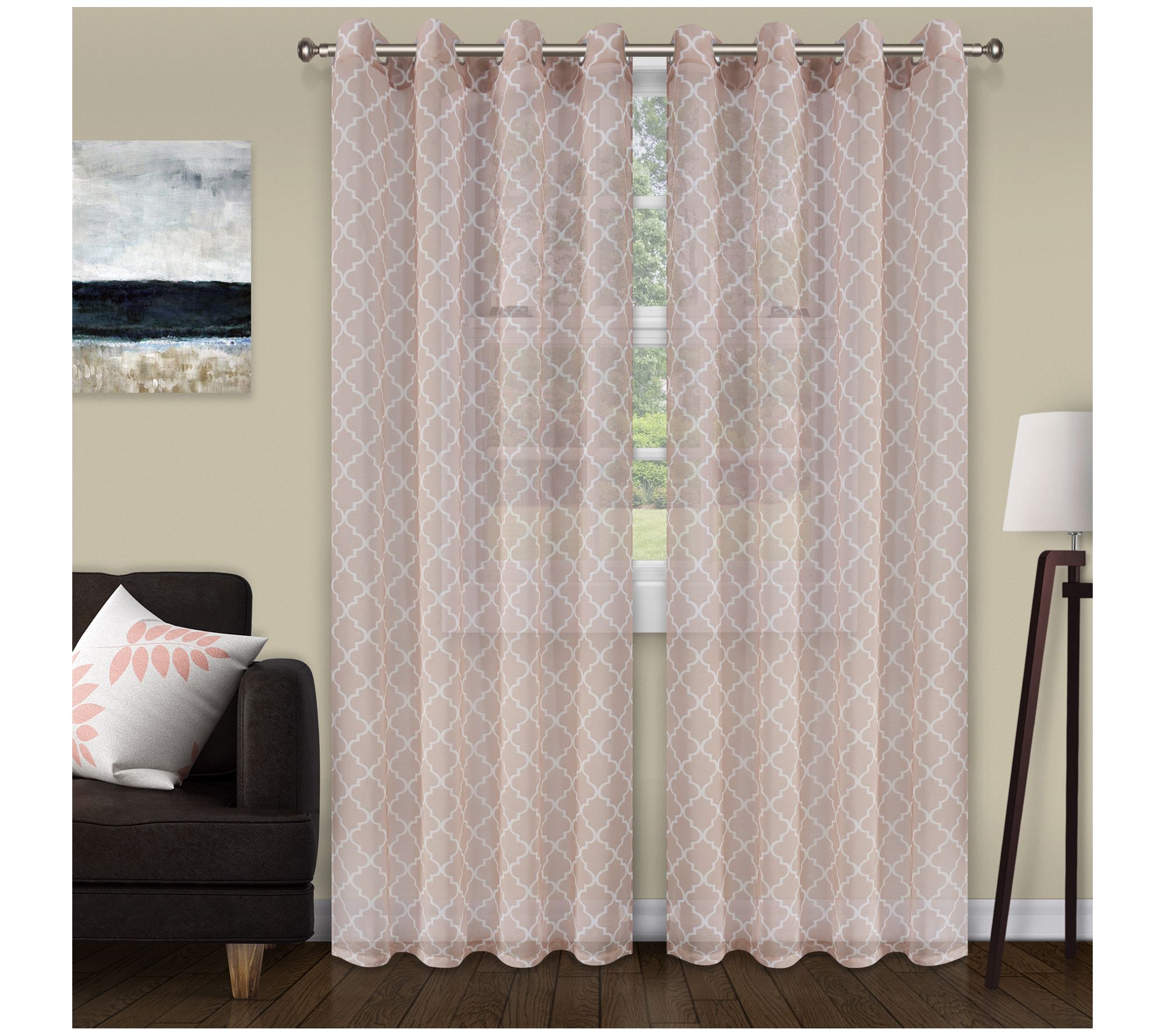 Superior Trellis Sheer Grommet Curtain, 2 Panels, 52 x 63