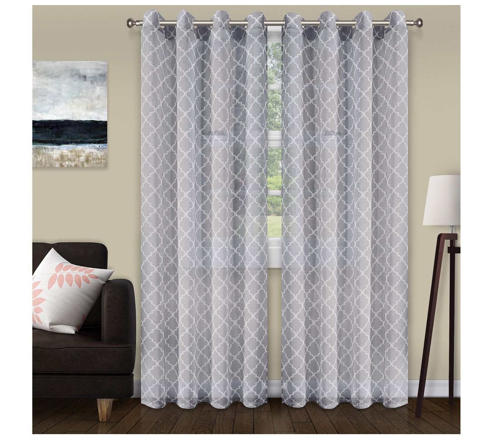Superior Trellis Sheer Grommet Curtain, 2 Panel  s, 52 x 63