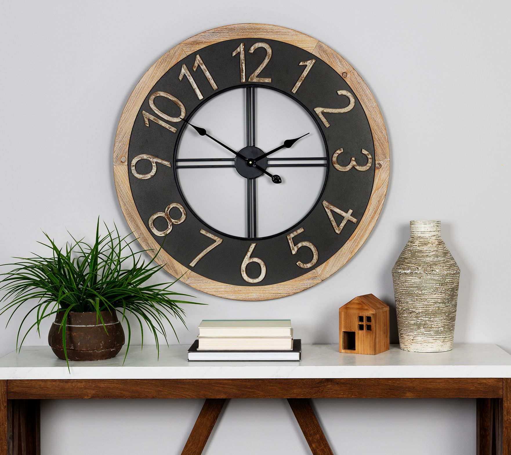 Stratton Home Decor Harold Wood and Metal Hanging Wall Clock - QVC.com