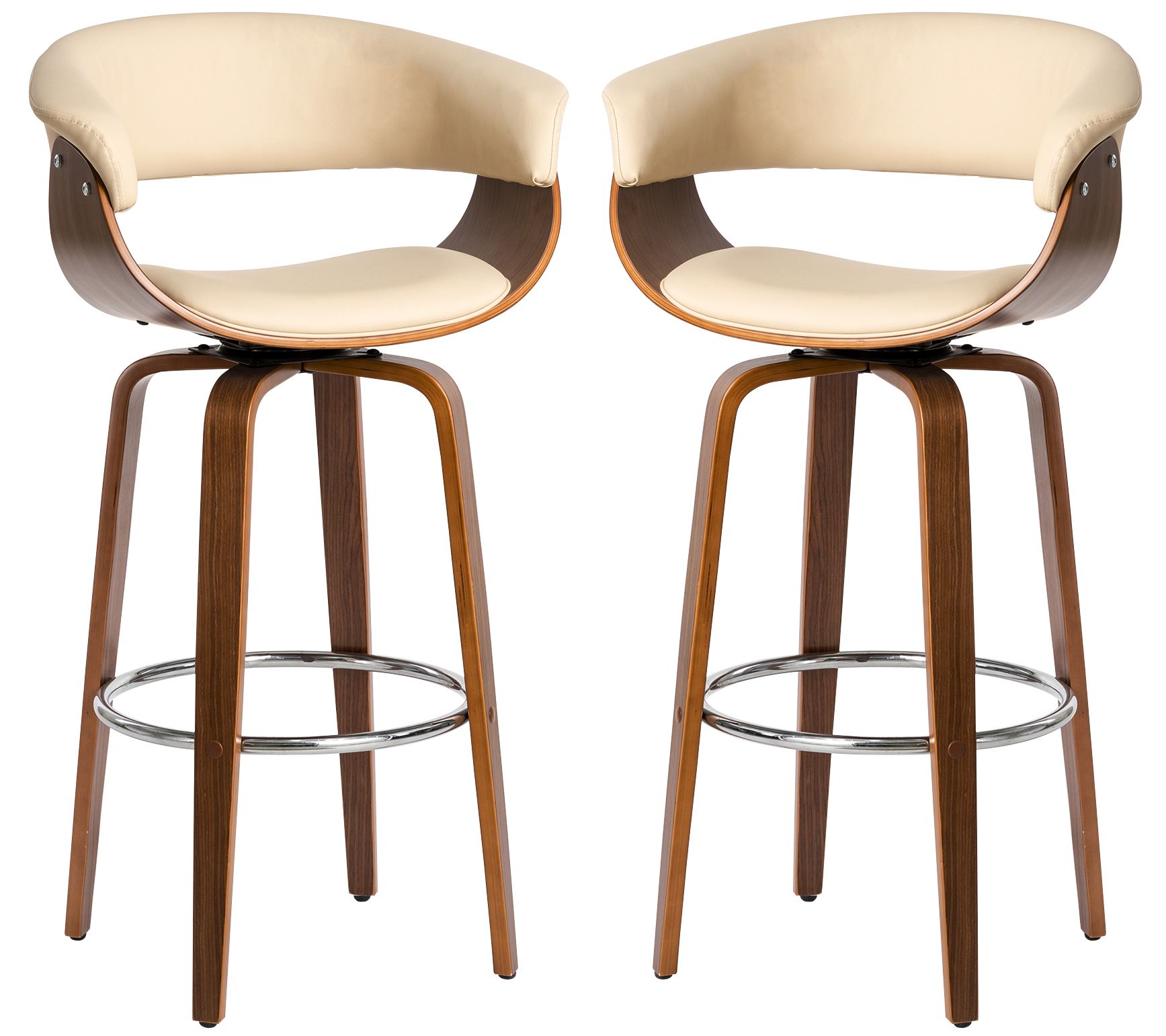 Glitzhome Mid Century Modern Oak Swivel Bar Char S/2