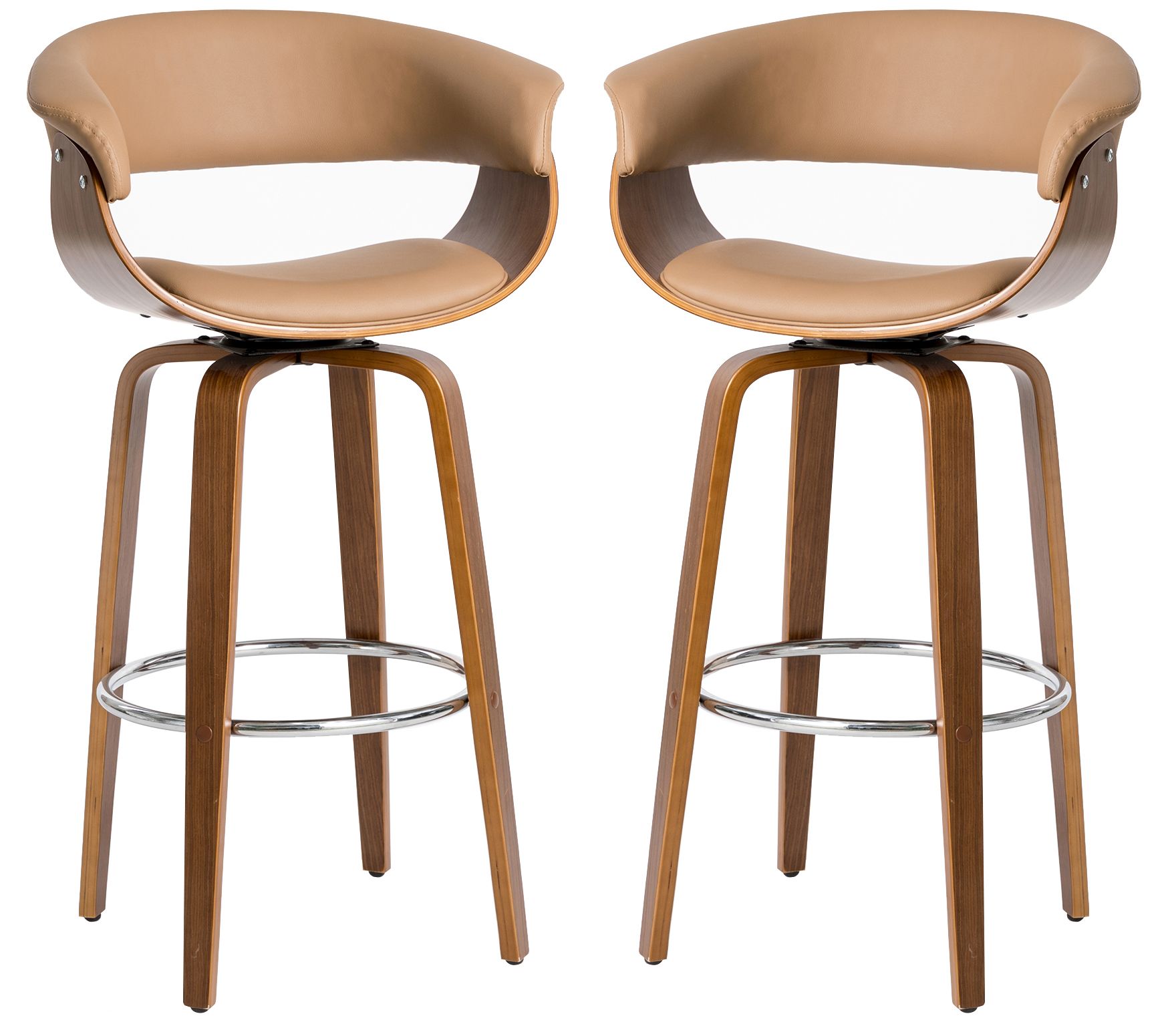 Glitzhome Mid Century Modern Oak Swivel Bar Chair S/2